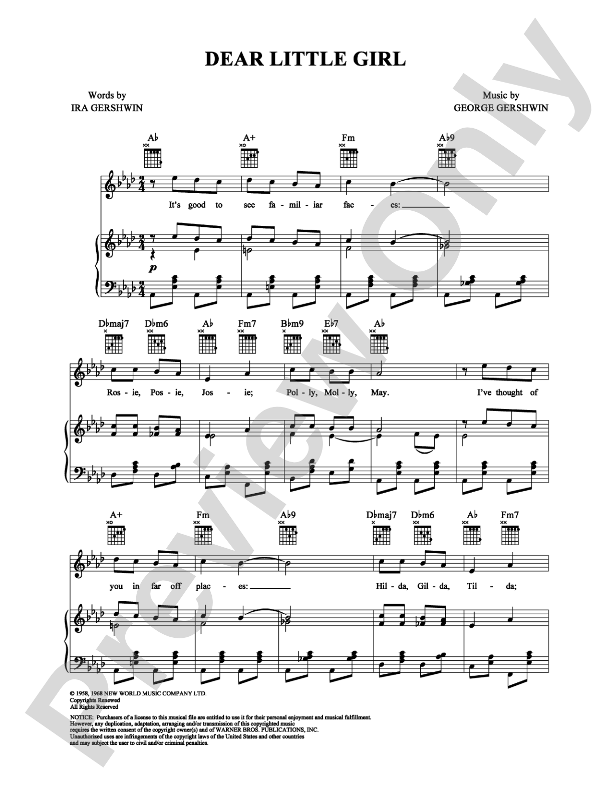 Dear Little Girl: Piano/Vocal/Chords Digital Sheet Music