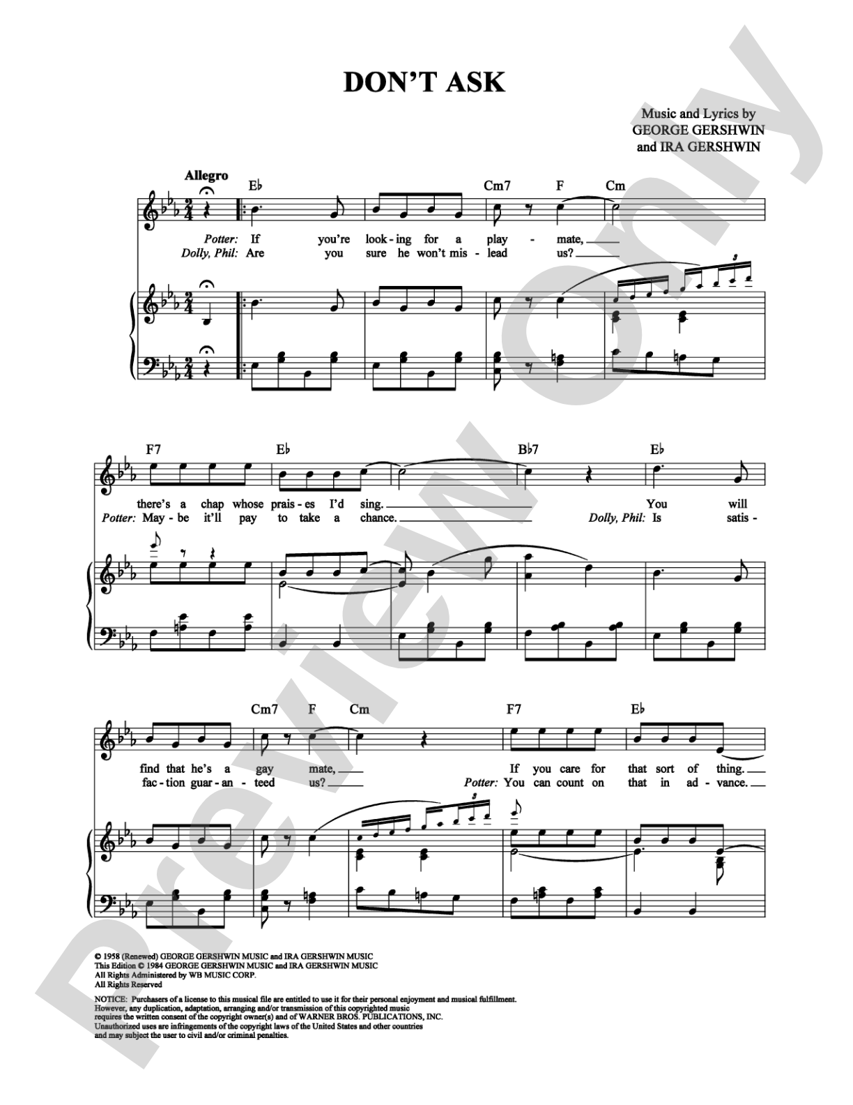 Don't Ask: Piano/Vocal/Chords Digital Sheet Music