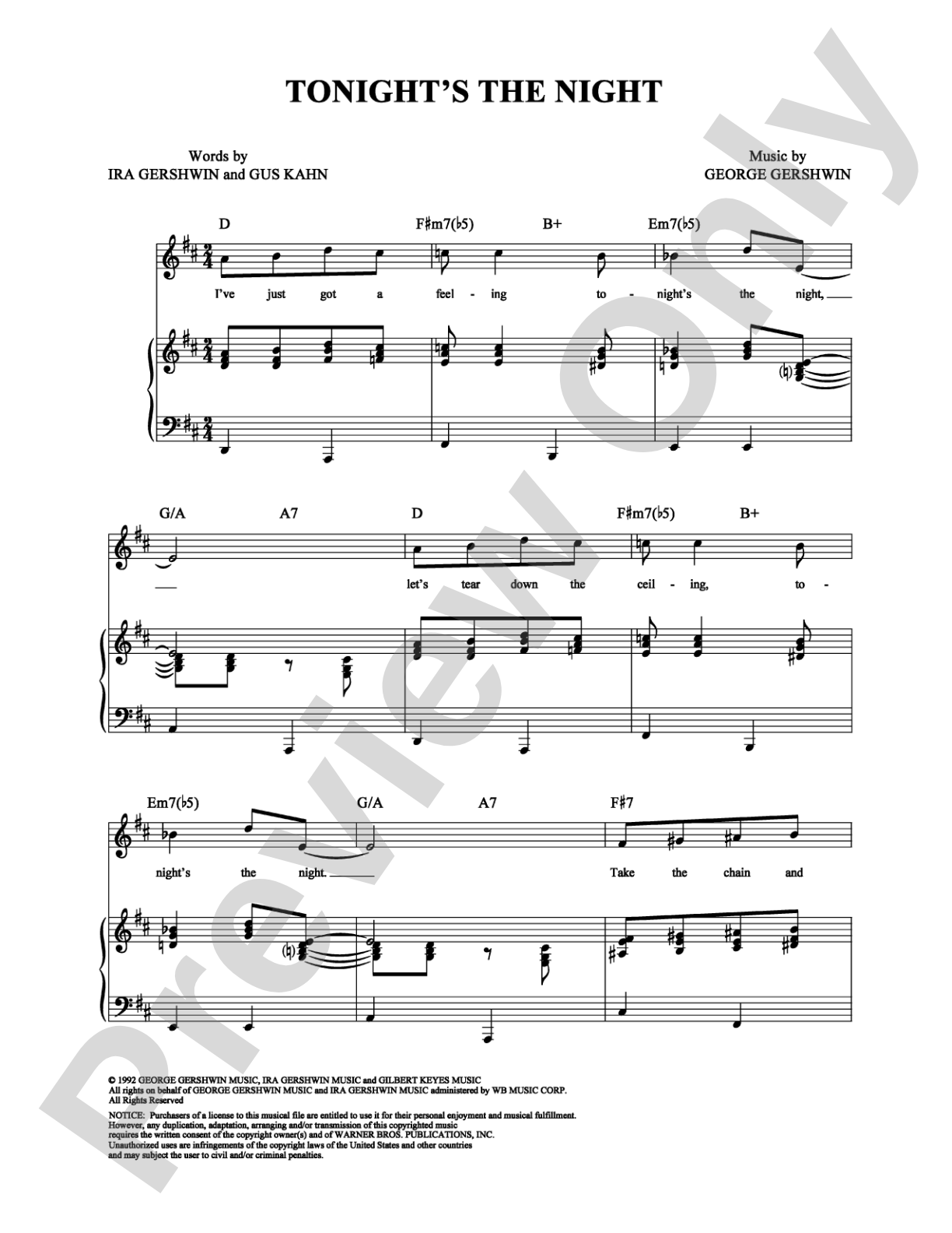 Tonight's the Night: Piano/Vocal/Chords Digital Sheet Music