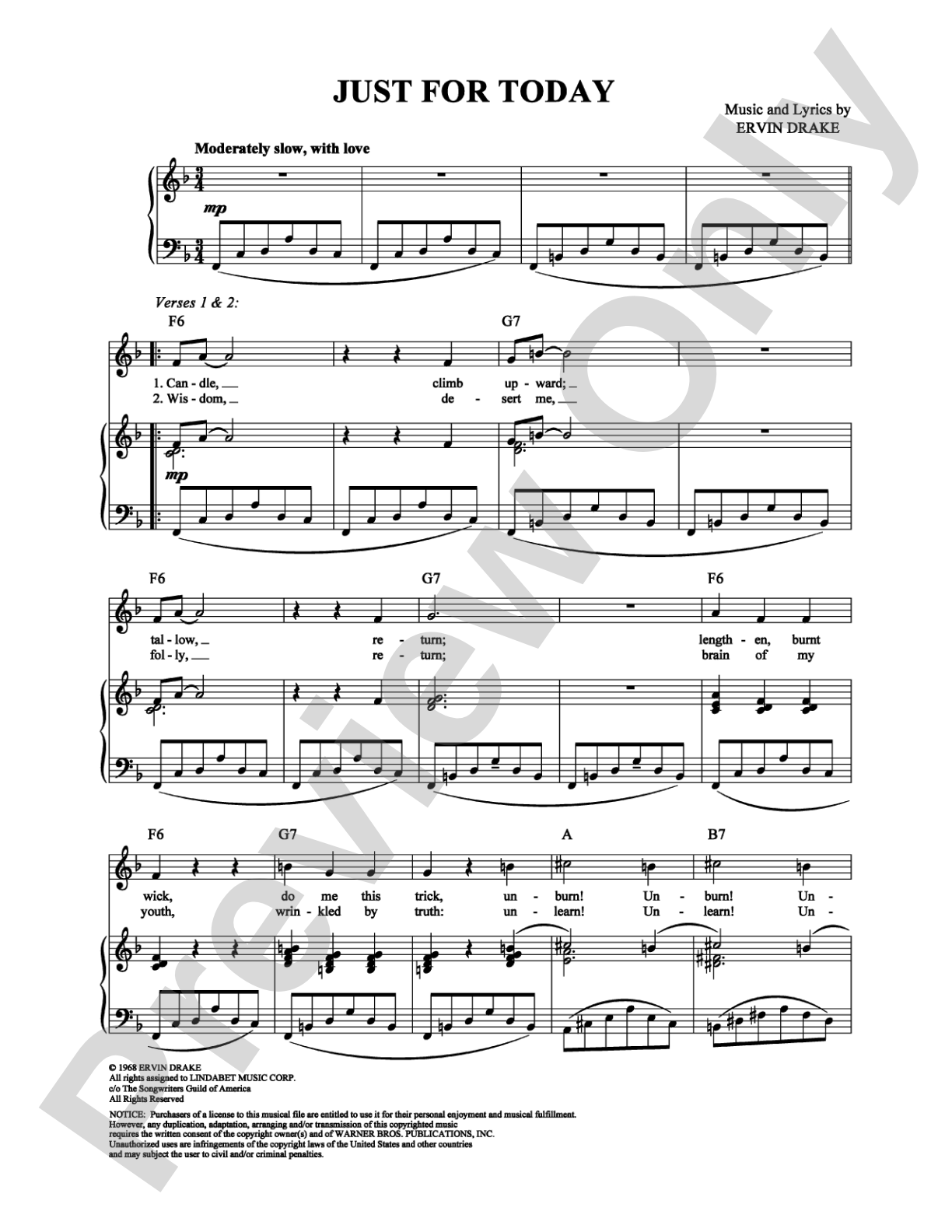 Just for Today: Piano/Vocal/Chords Digital Sheet Music