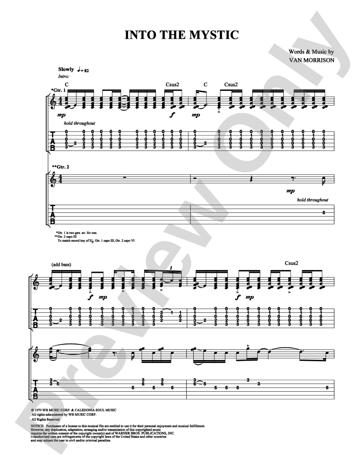 Into the Mystic: Guitar TAB Digital Sheet Music