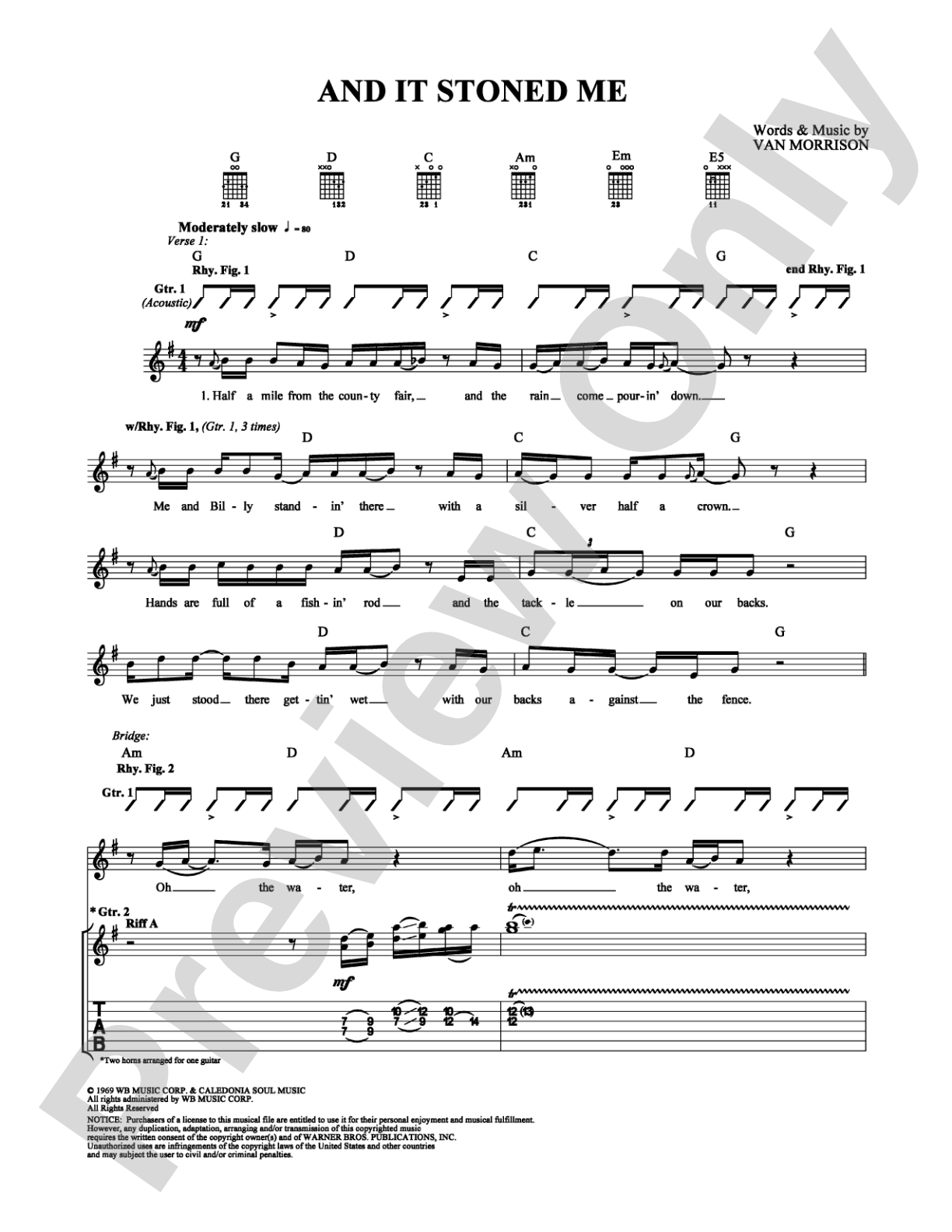 And It Stoned Me: Guitar TAB Digital Sheet Music