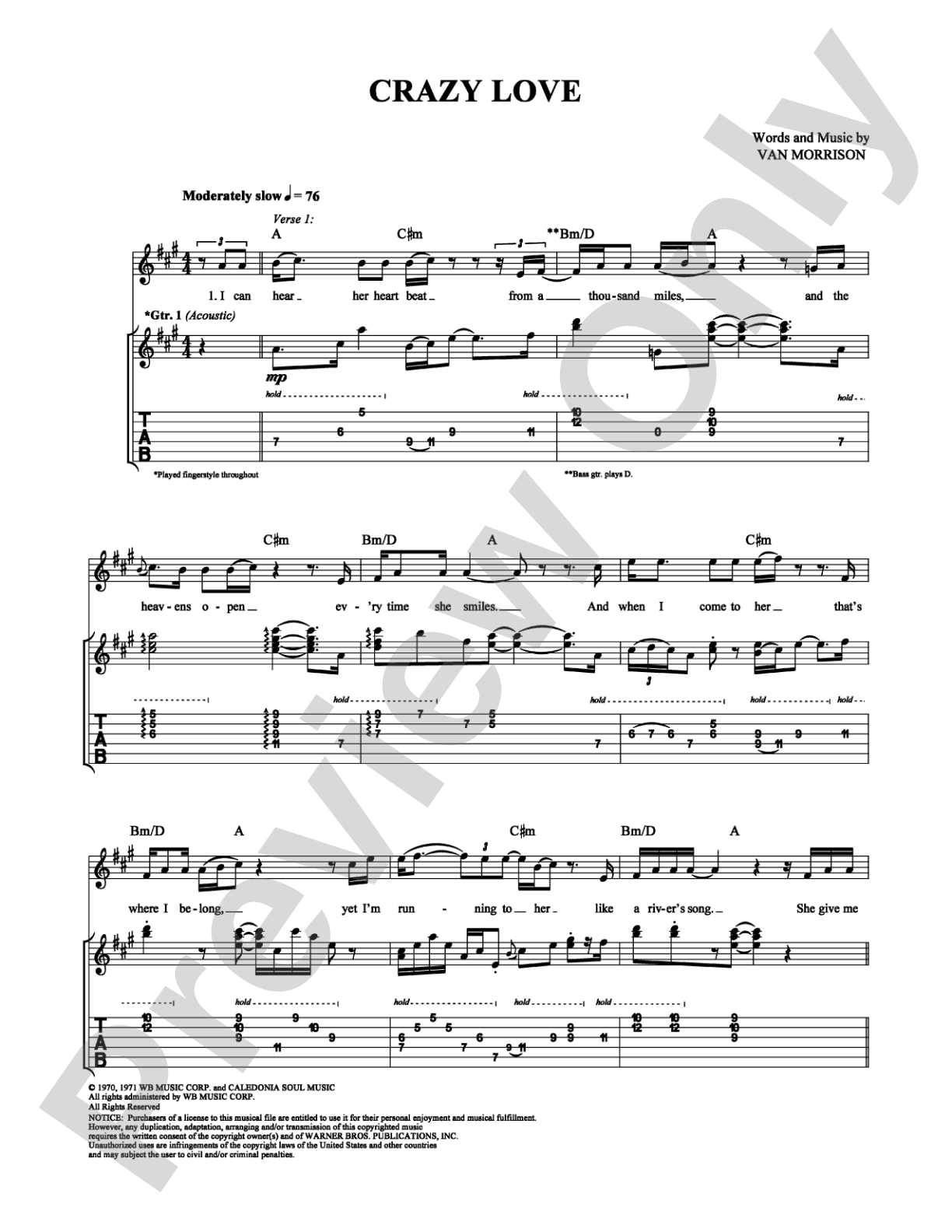 Crazy Love: Guitar TAB Digital Sheet Music