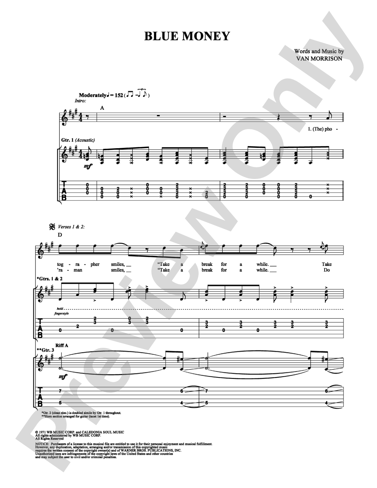 Blue Money: Guitar TAB Digital Sheet Music