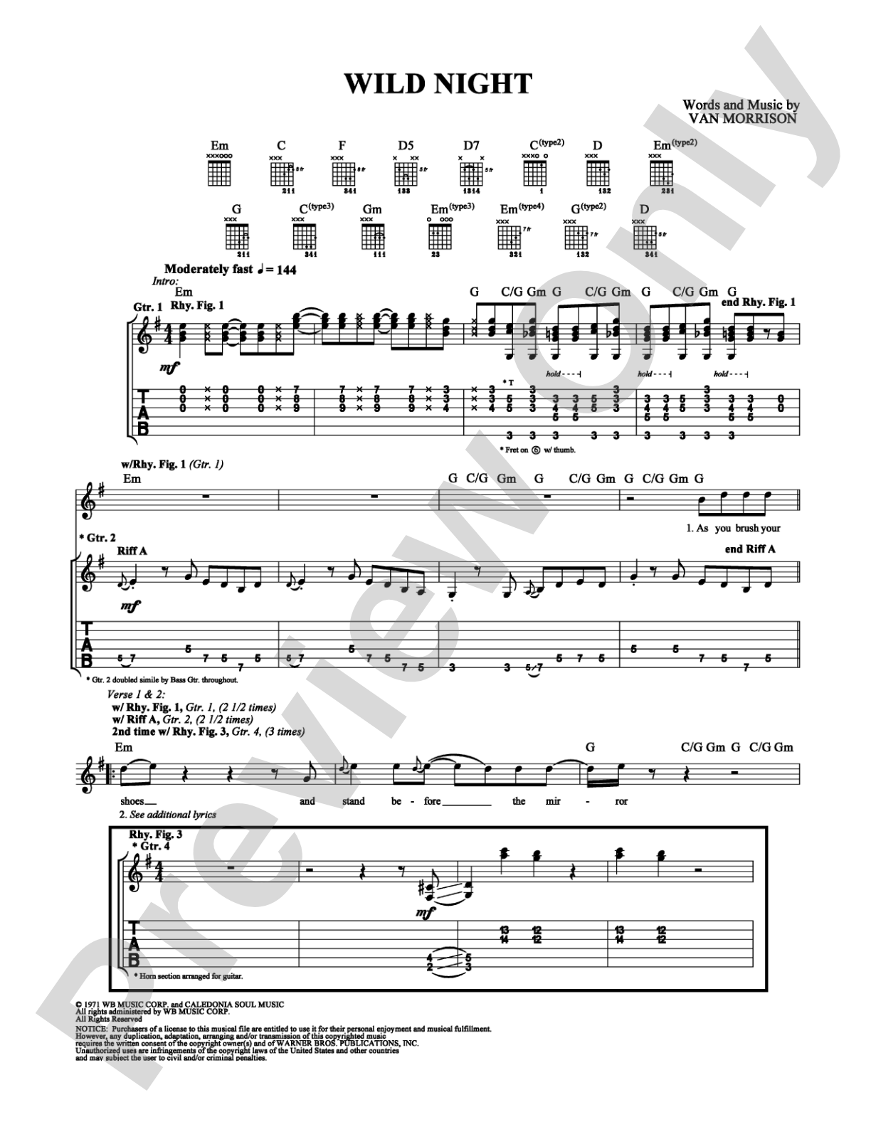 Wild Night: Guitar TAB Digital Sheet Music
