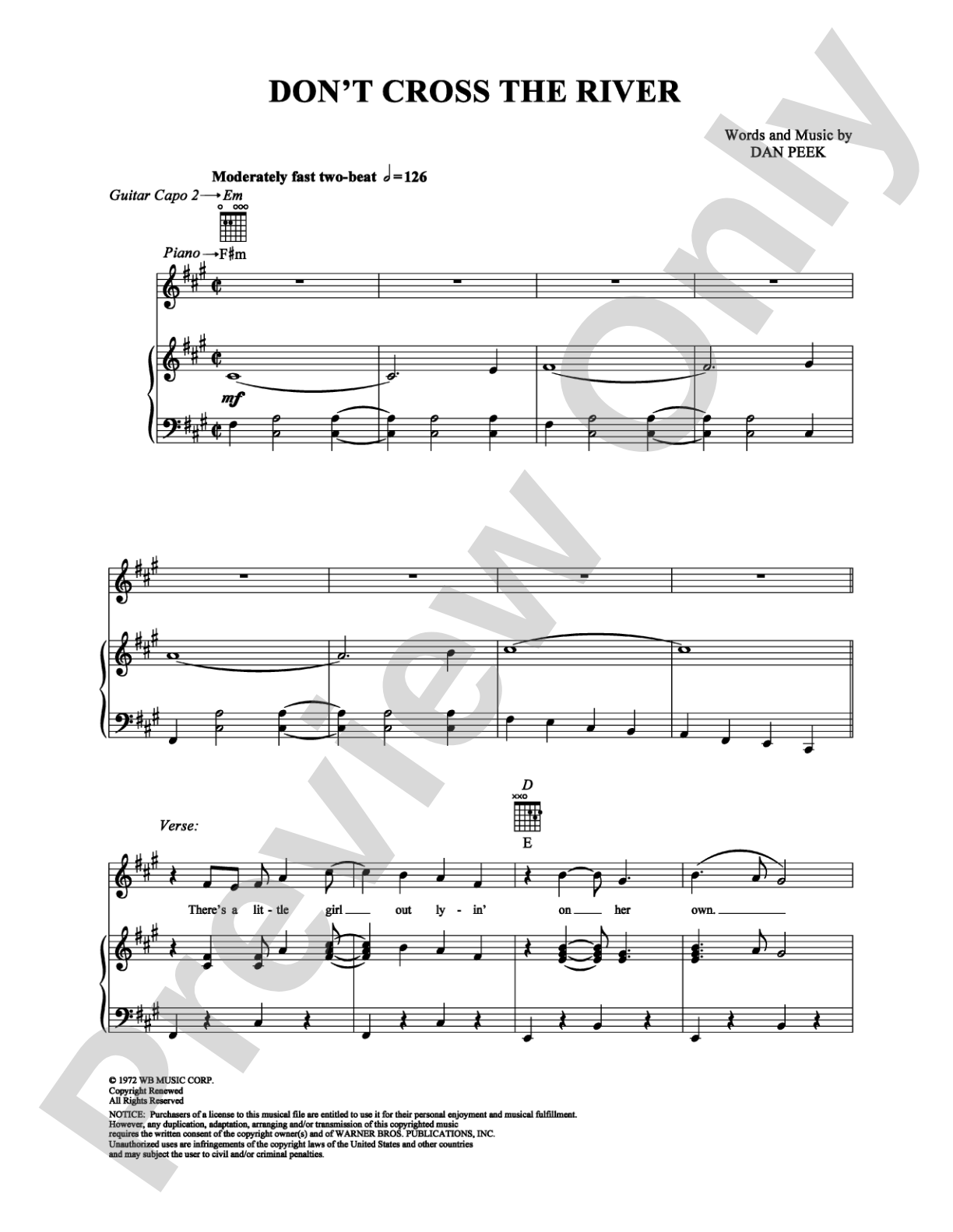 Don't Cross the River: Piano/Vocal/Chords Digital Sheet Music