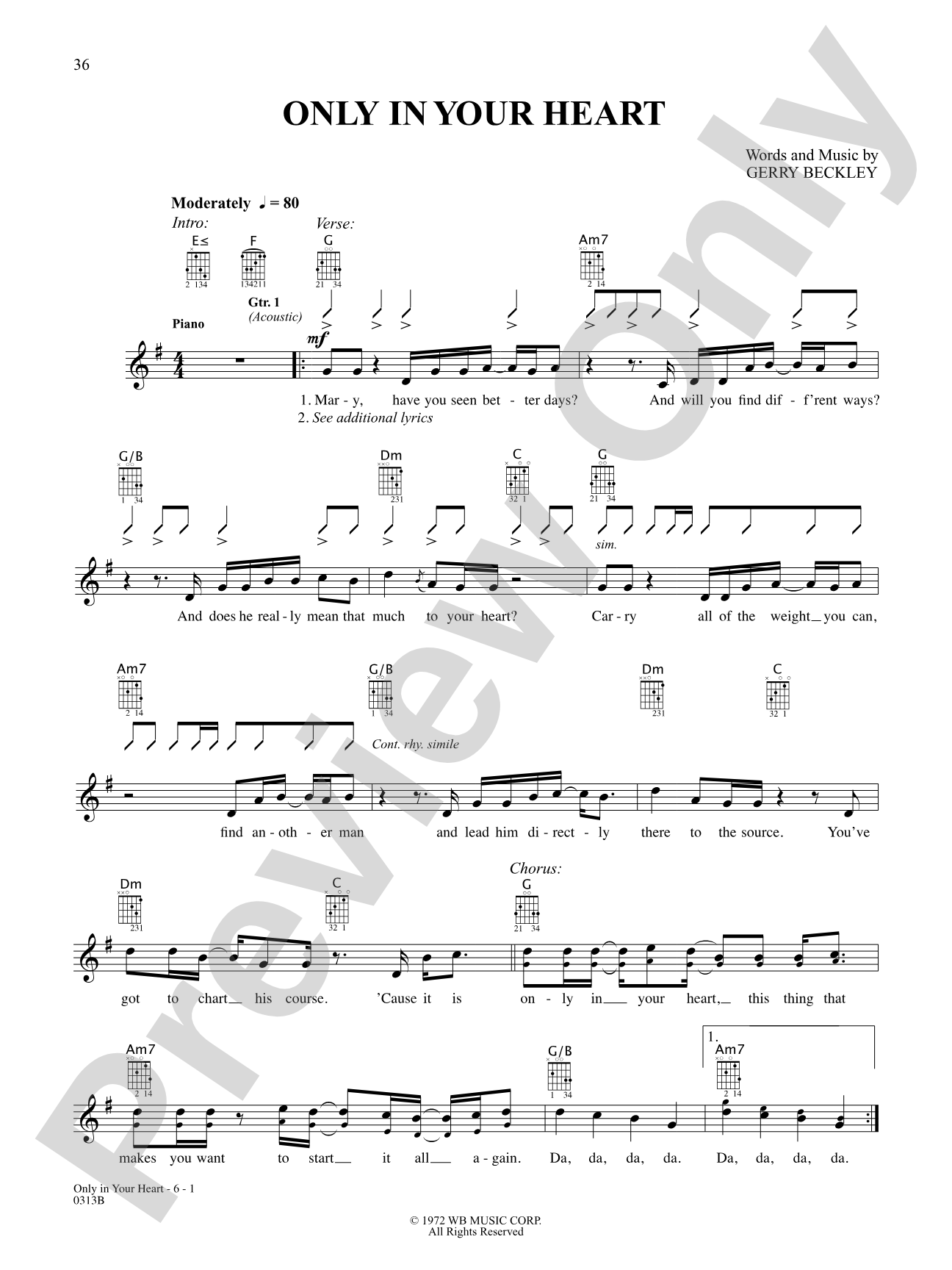 Only in Your Heart: Authentic Guitar TAB