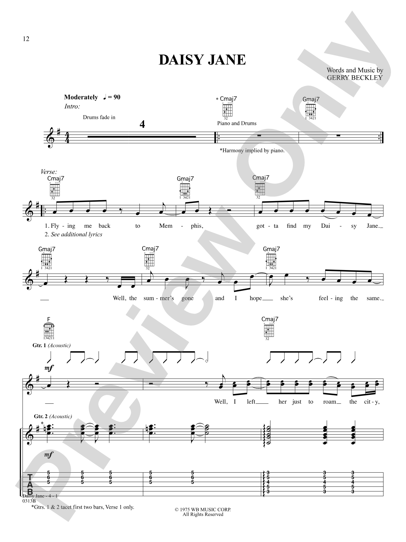 Daisy Jane: Authentic Guitar TAB