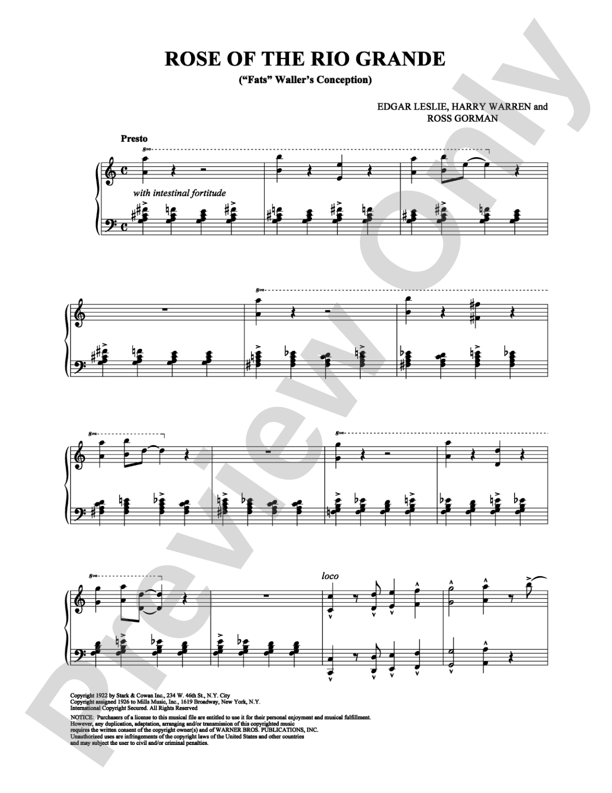 Rose of the Rio Grande (''Fats'' Waller's Conception): Piano Digital Sheet Music