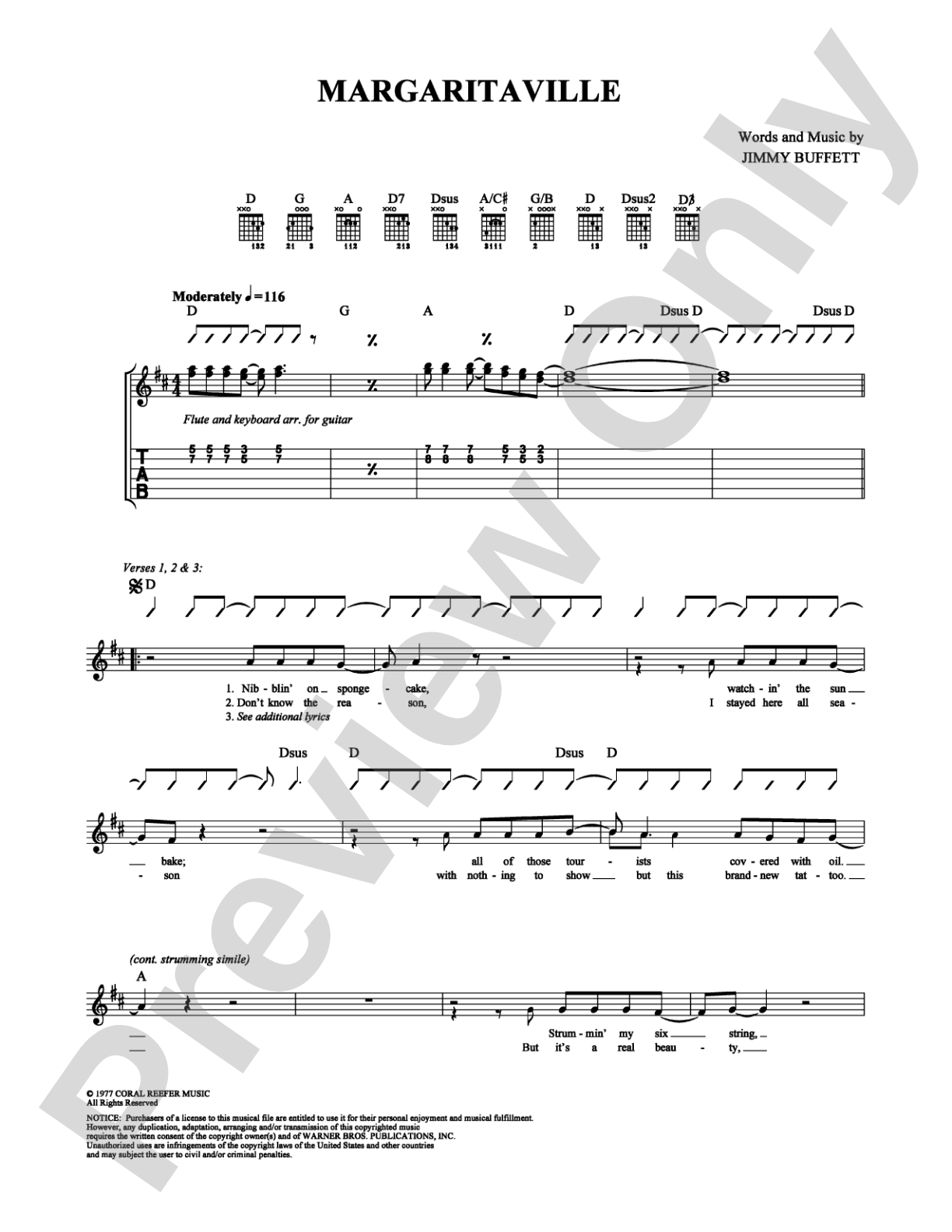 Margaritaville: Guitar TAB Digital Sheet Music