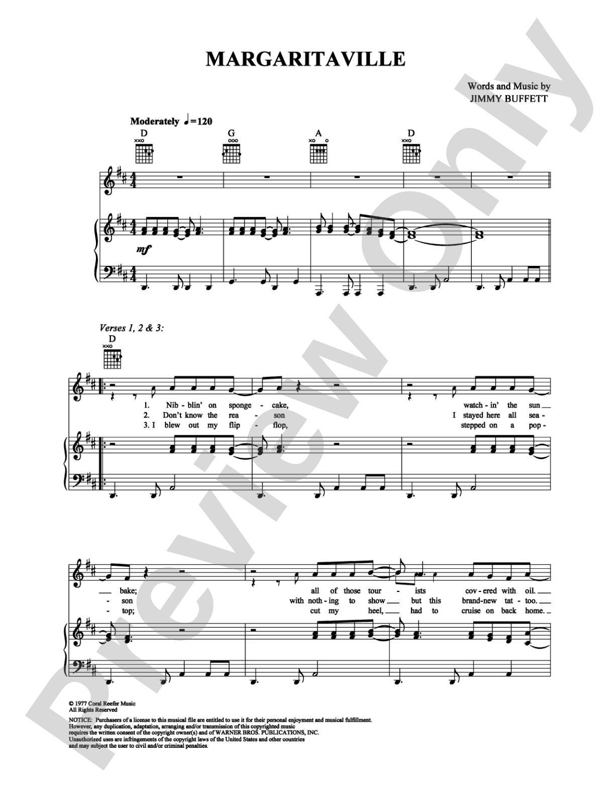 Margaritaville: Piano/Vocal/Chords Digital Sheet Music