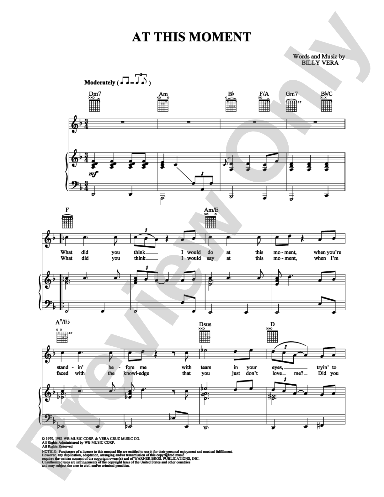 At This Moment: Piano/Vocal/Chords Digital Sheet Music