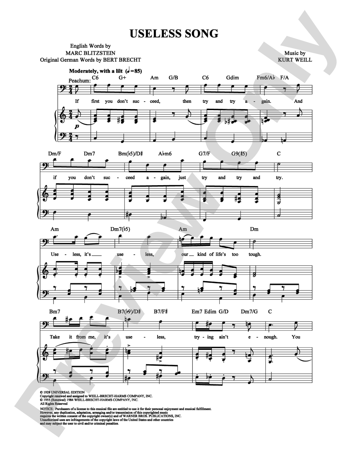 Useless Song: Piano/Vocal/Chords Digital Sheet Music