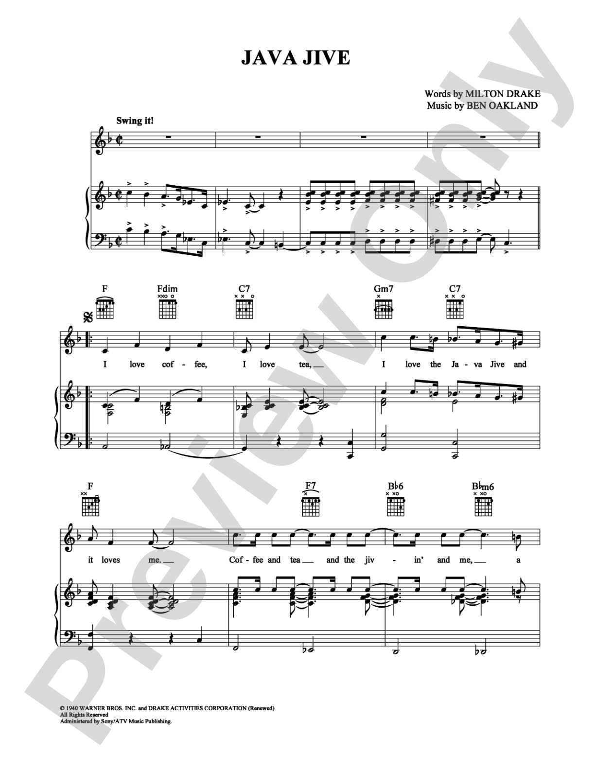 Java Jive: Piano/Vocal/Chords Digital Sheet Music
