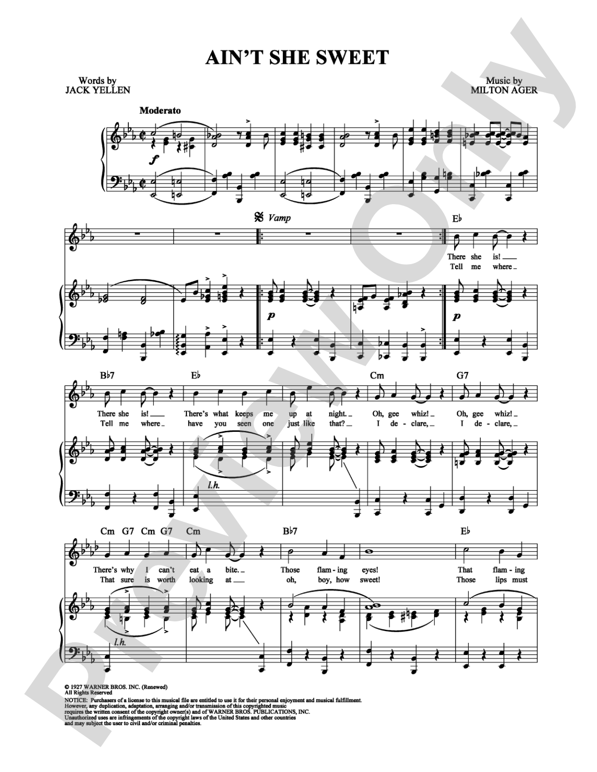 Ain't She Sweet: Piano/Vocal/Chords Digital Sheet Music