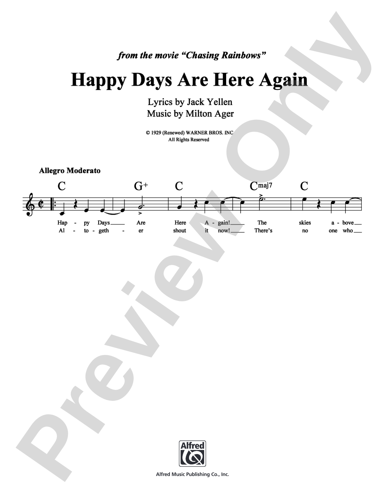 Happy Days Are Here Again: Lead Sheet Digital Sheet Music