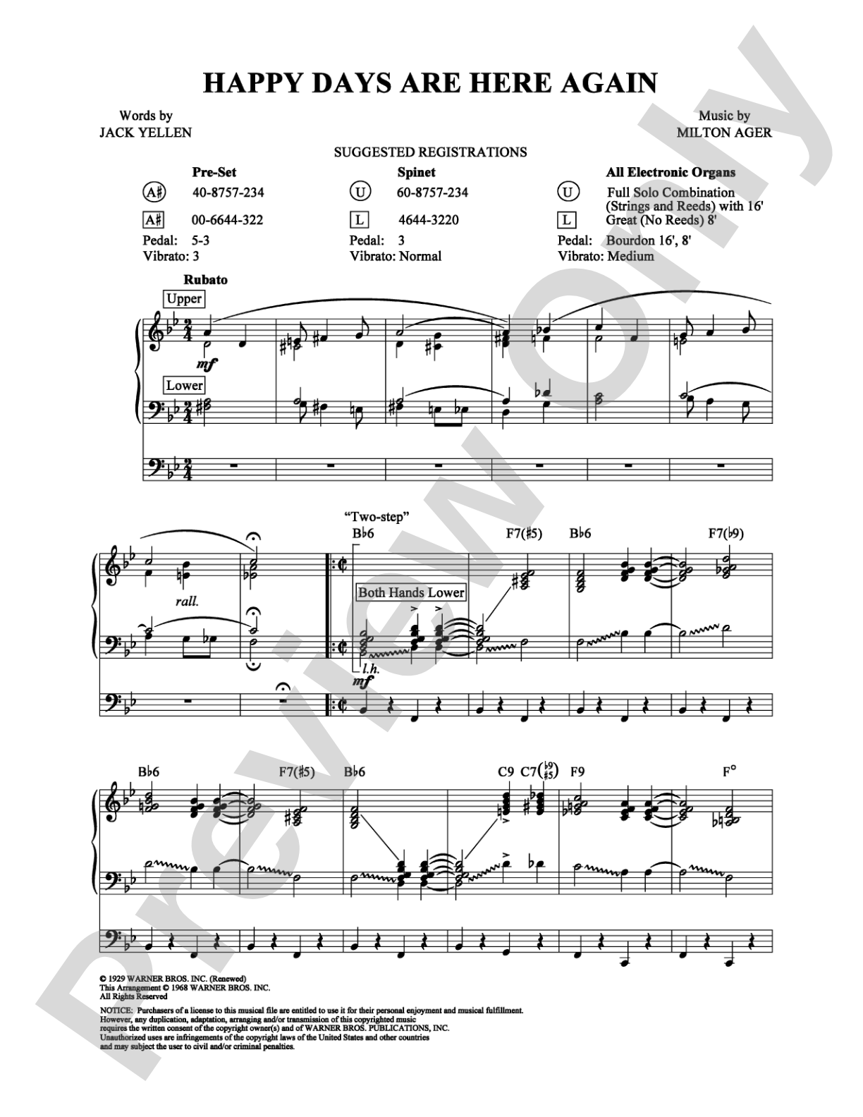 Happy Days Are Here Again: Organ Digital Sheet Music