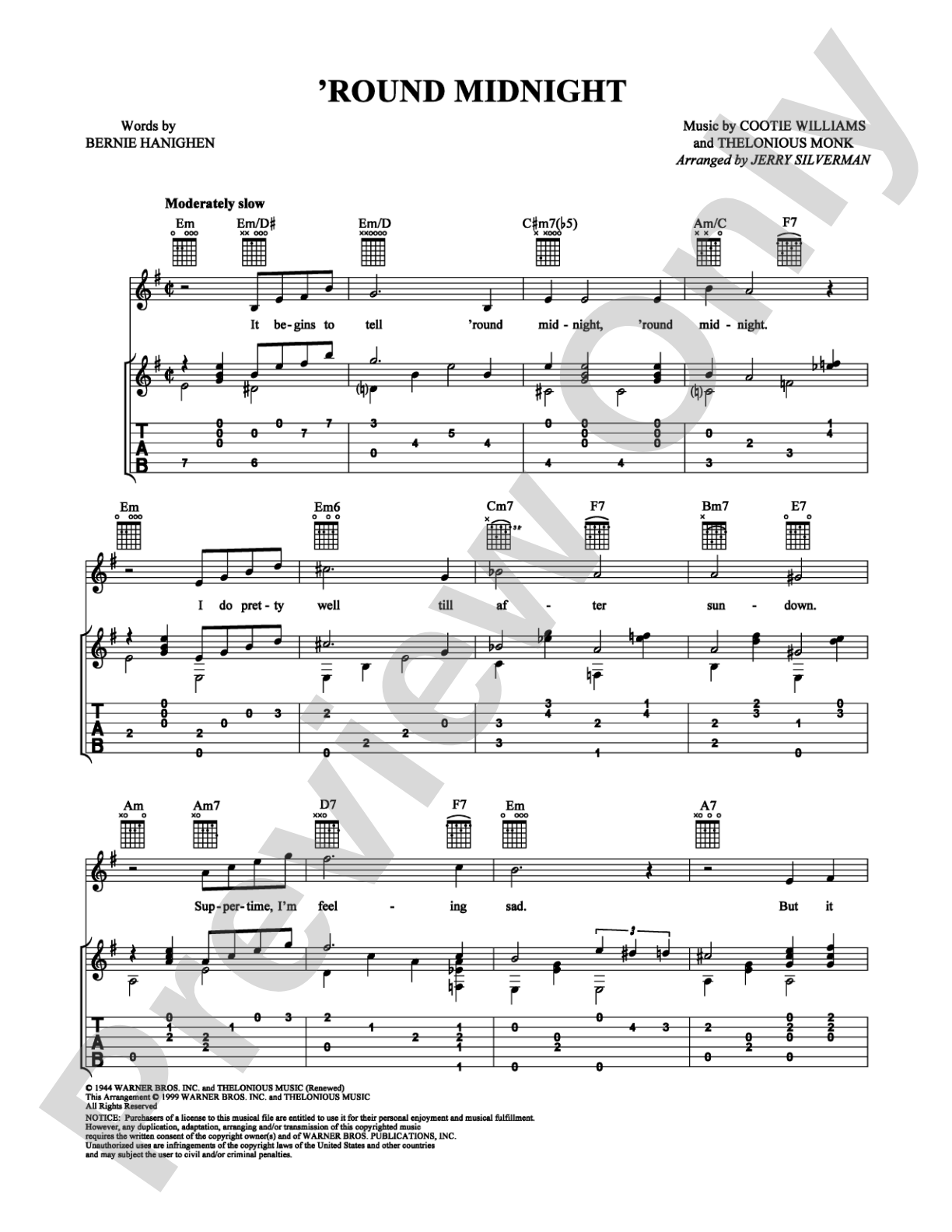 Round Midnight: Guitar TAB Digital Sheet Music