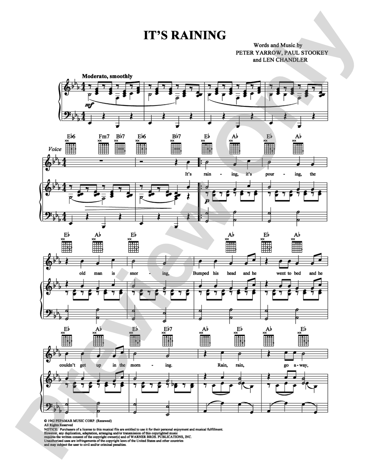 It's Raining: Piano/Vocal/Chords Digital Sheet Music