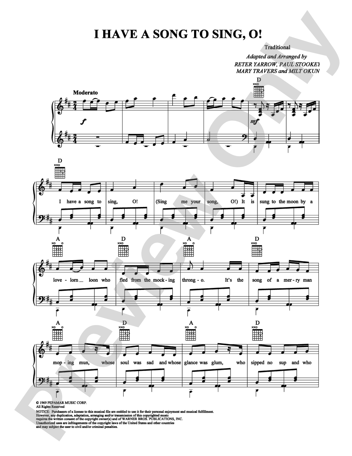I Have a Song to Sing, O!: Piano/Vocal/Chords Digital Sheet Music