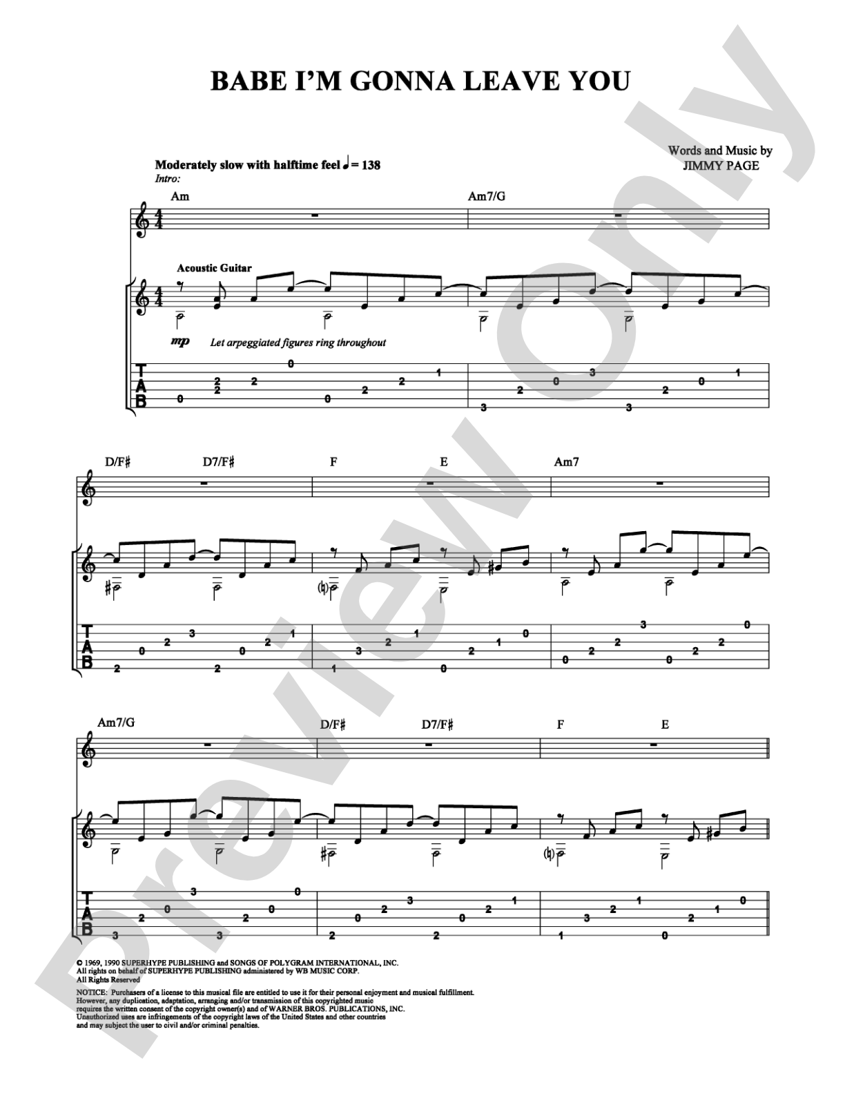 Babe I'm Gonna Leave You: Guitar TAB Digital Sheet Music