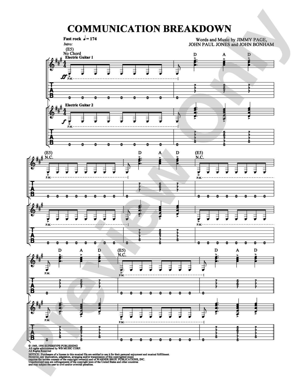 Communication Breakdown: Guitar TAB Digital Sheet Music