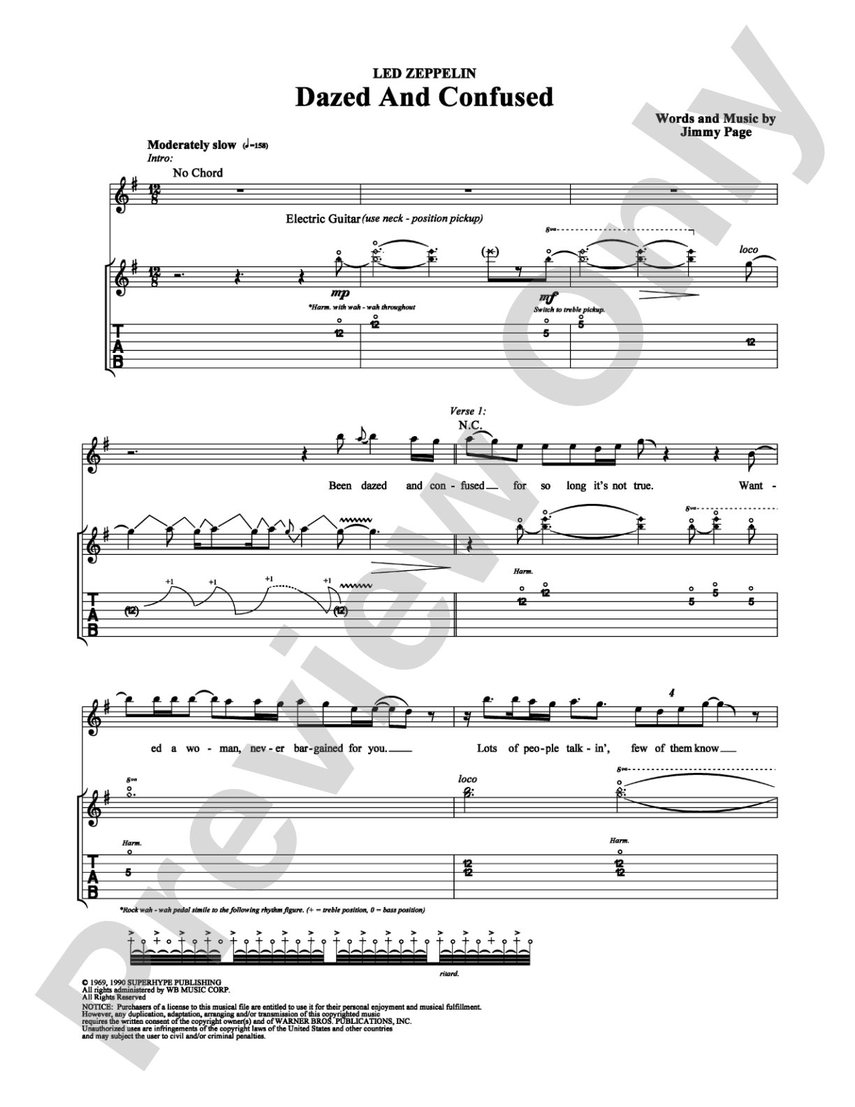 Dazed and Confused: Guitar TAB Digital Sheet Music