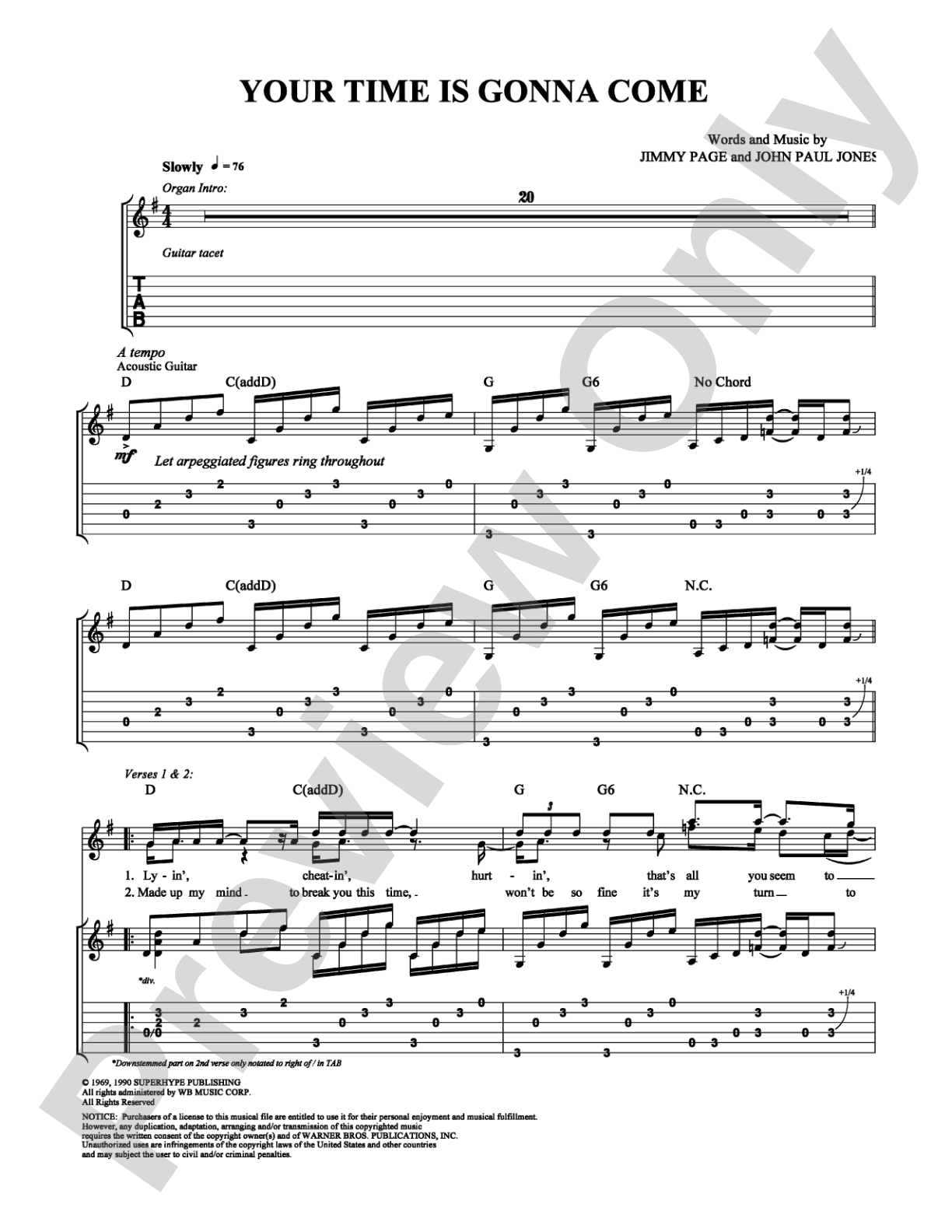 Your Time is Gonna Come: Guitar TAB Digital Sheet Music
