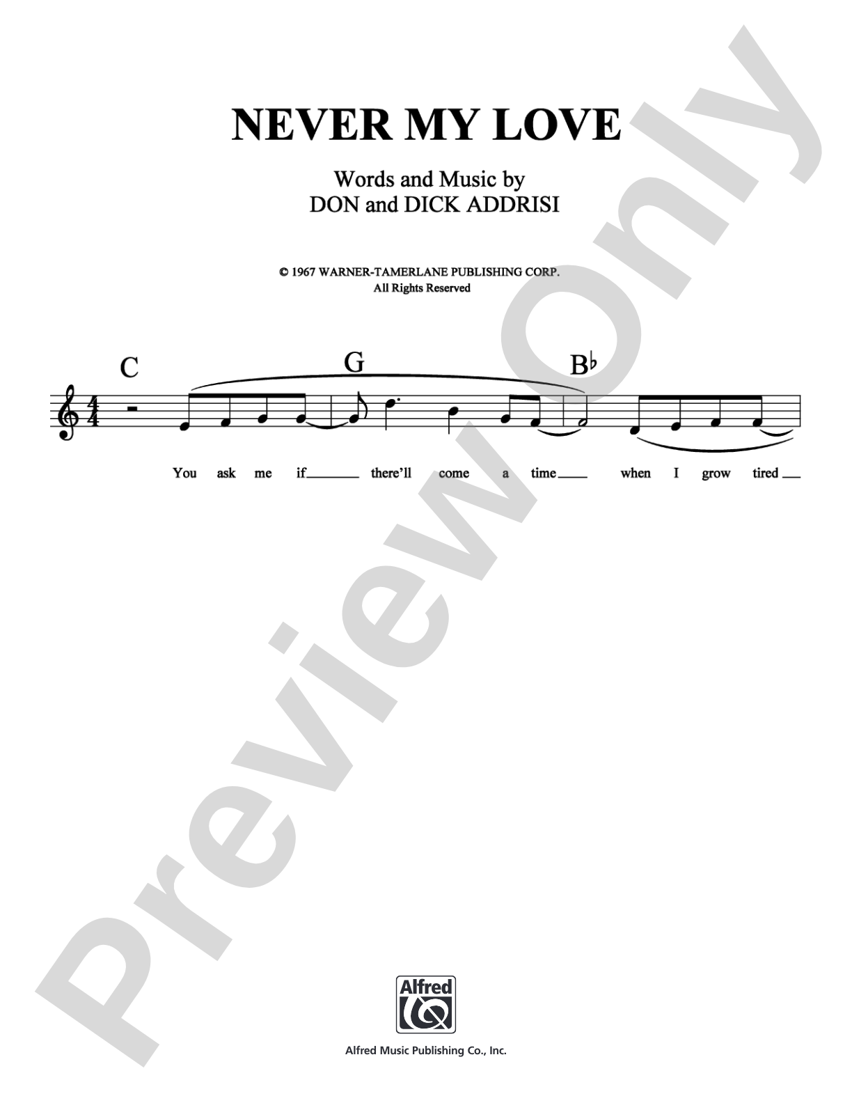Never My Love: Lead Sheet Digital Sheet Music