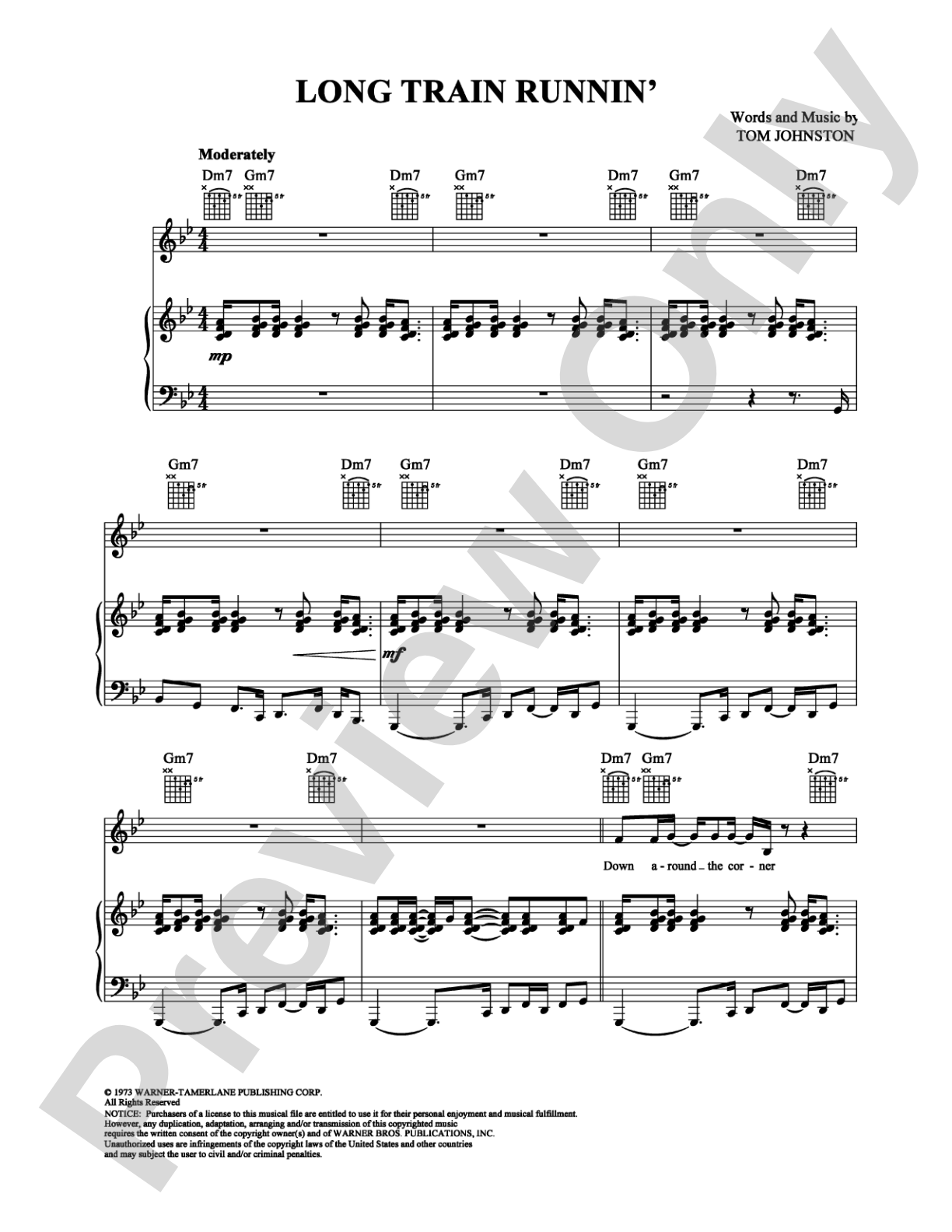 Long Train Runnin': Piano/Vocal/Chords Digital Sheet Music