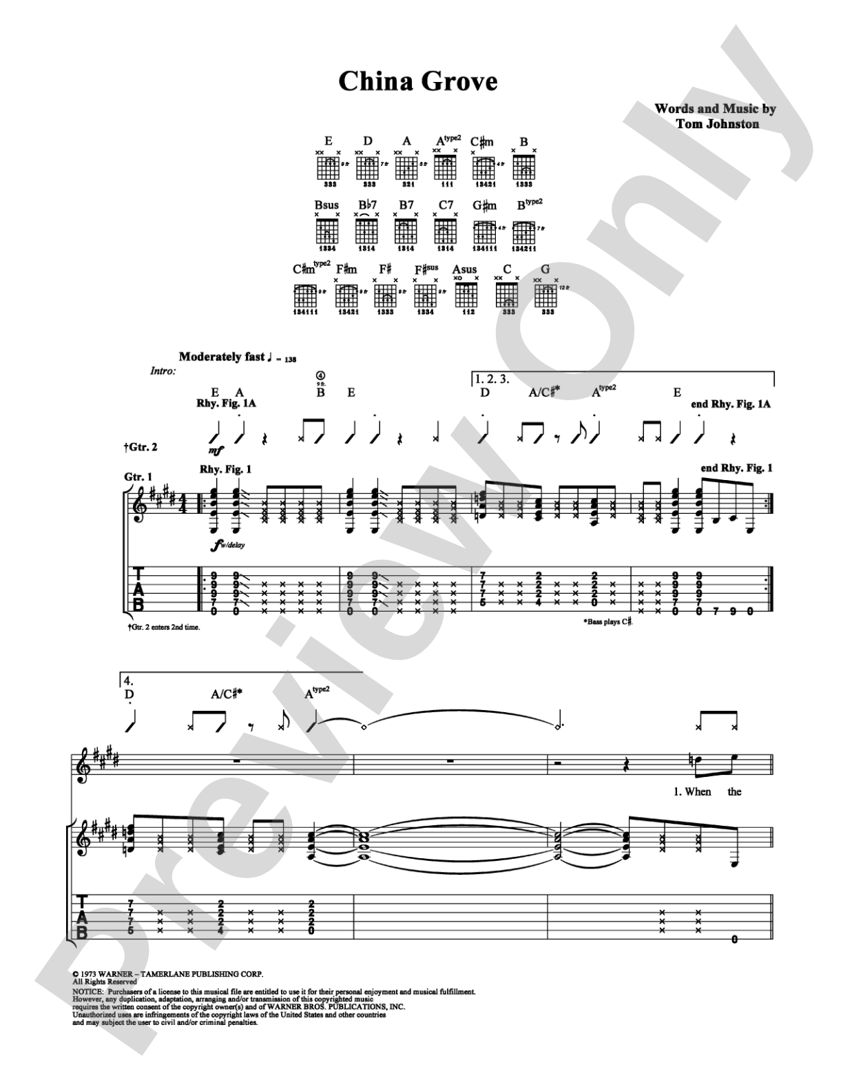 China Grove: Guitar TAB Digital Sheet Music