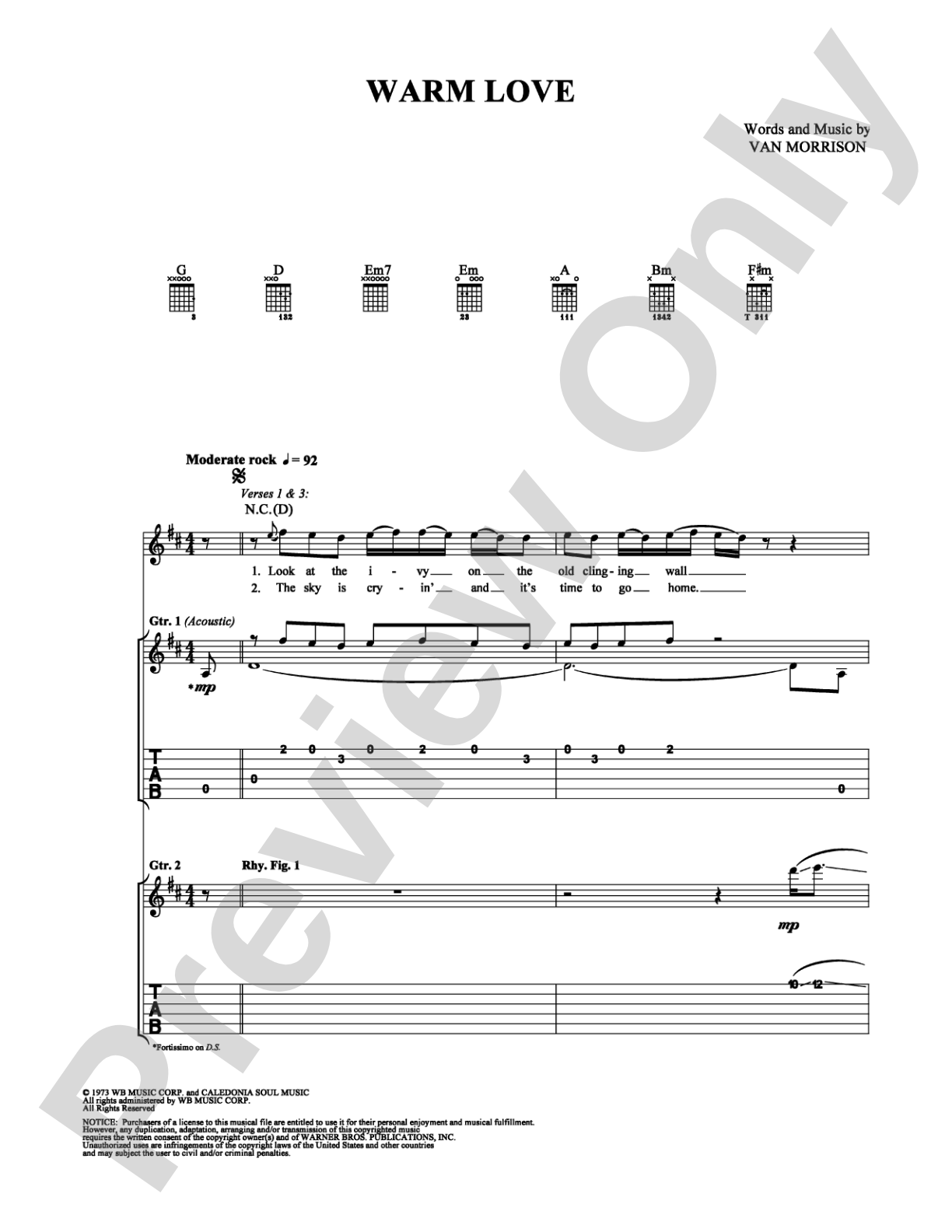 Warm Love: Guitar TAB Digital Sheet Music