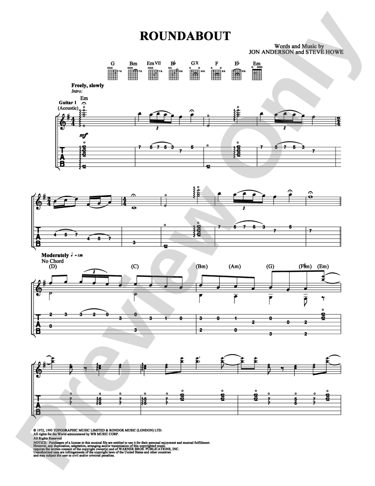 Roundabout: Guitar TAB Digital Sheet Music