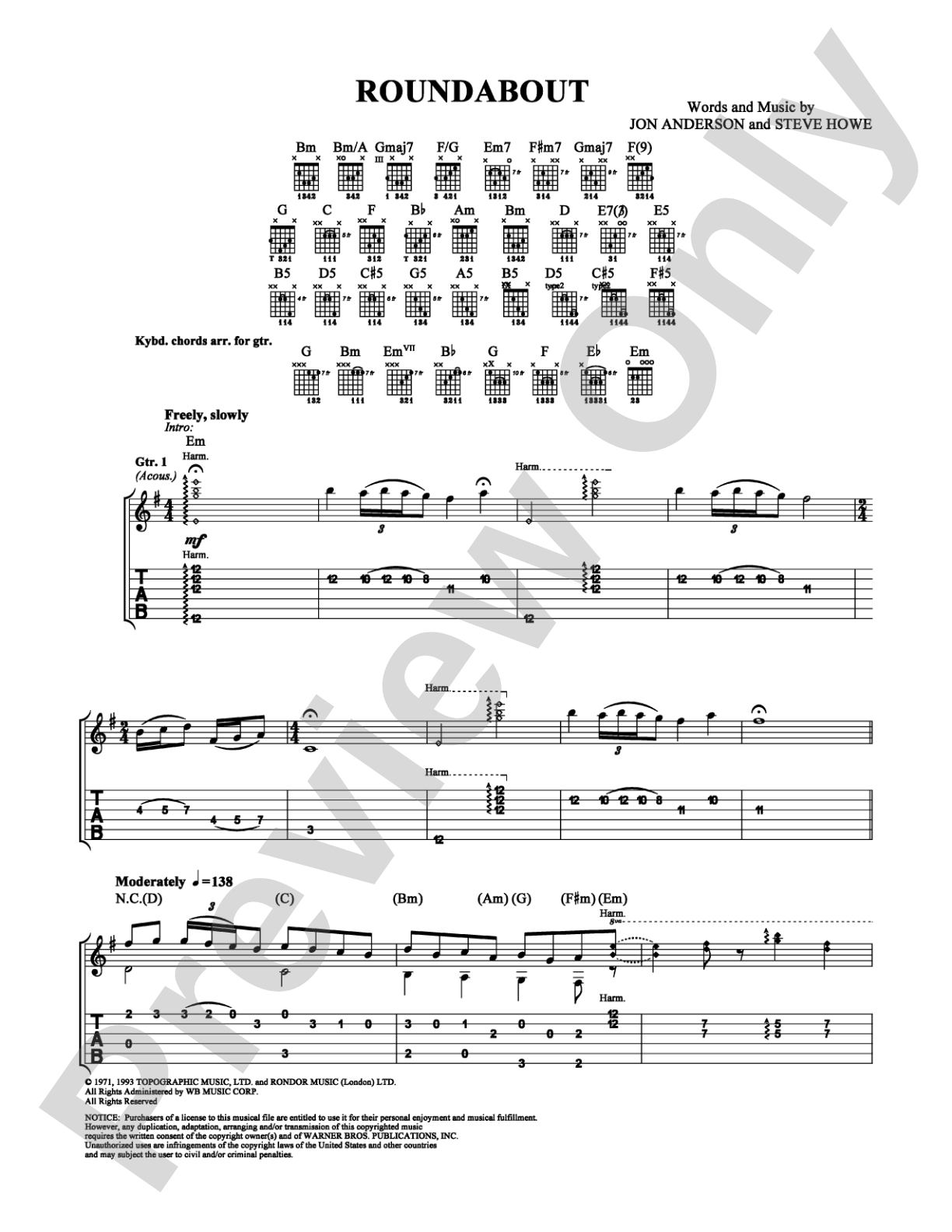 Roundabout: Easy Guitar Digital Sheet Music