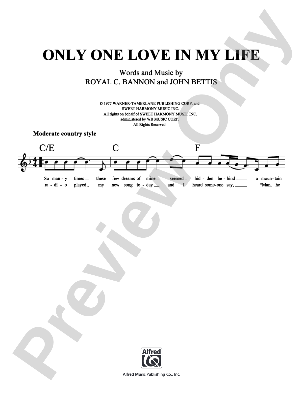 Only One Love in My Life: Lead Sheet Digital Sheet Music