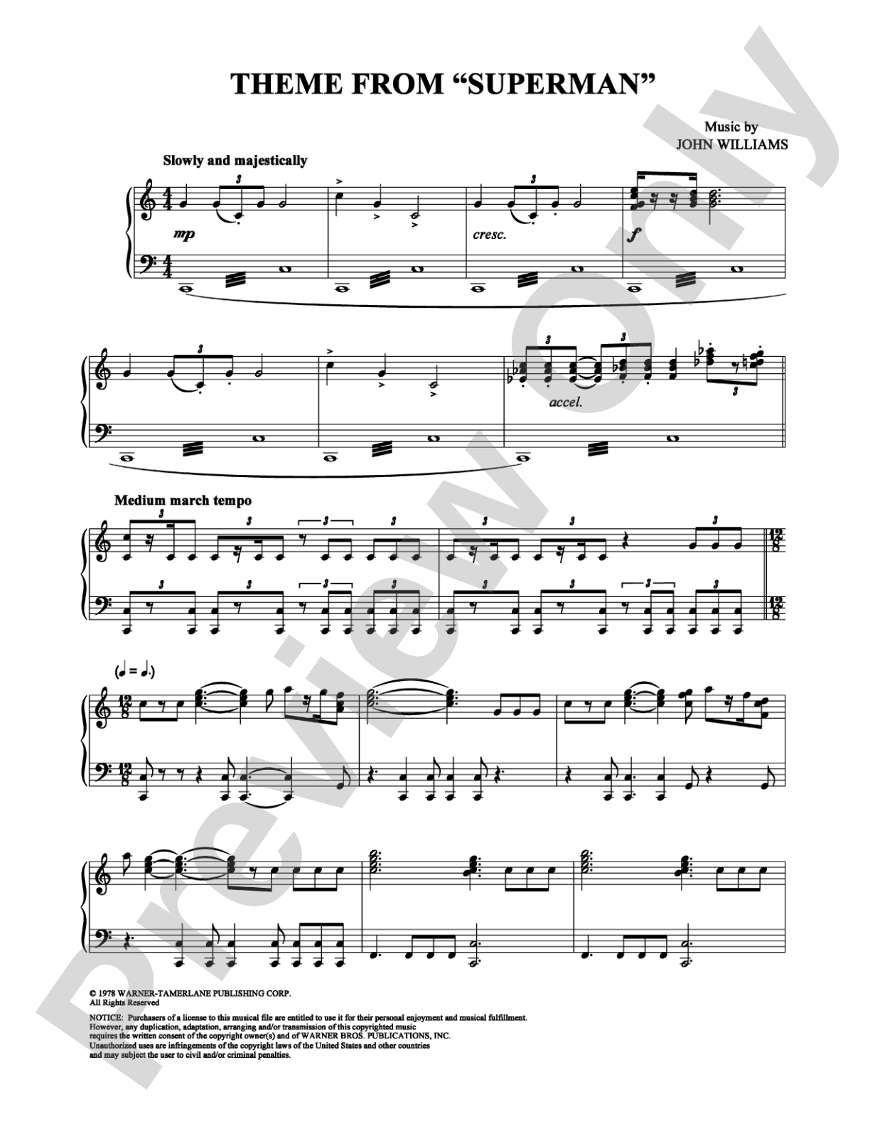 Theme From Superman: Piano Digital Sheet Music