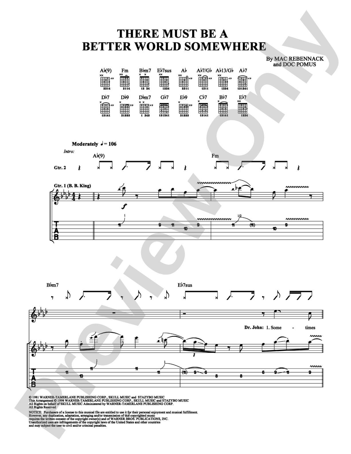 There Must Be a Better World Somewhere: Guitar TAB Digital Sheet Music