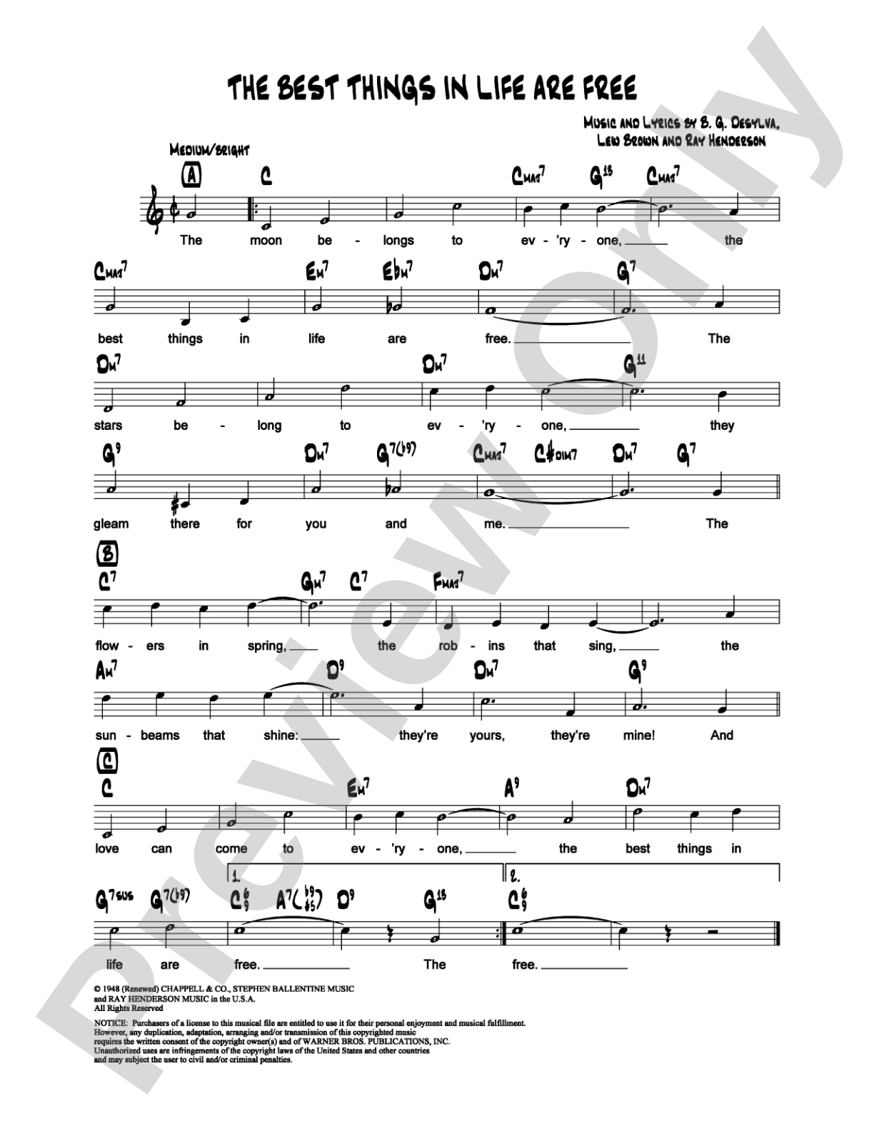 The Best Things in Life are Free: Lead Sheet Digital Sheet Music