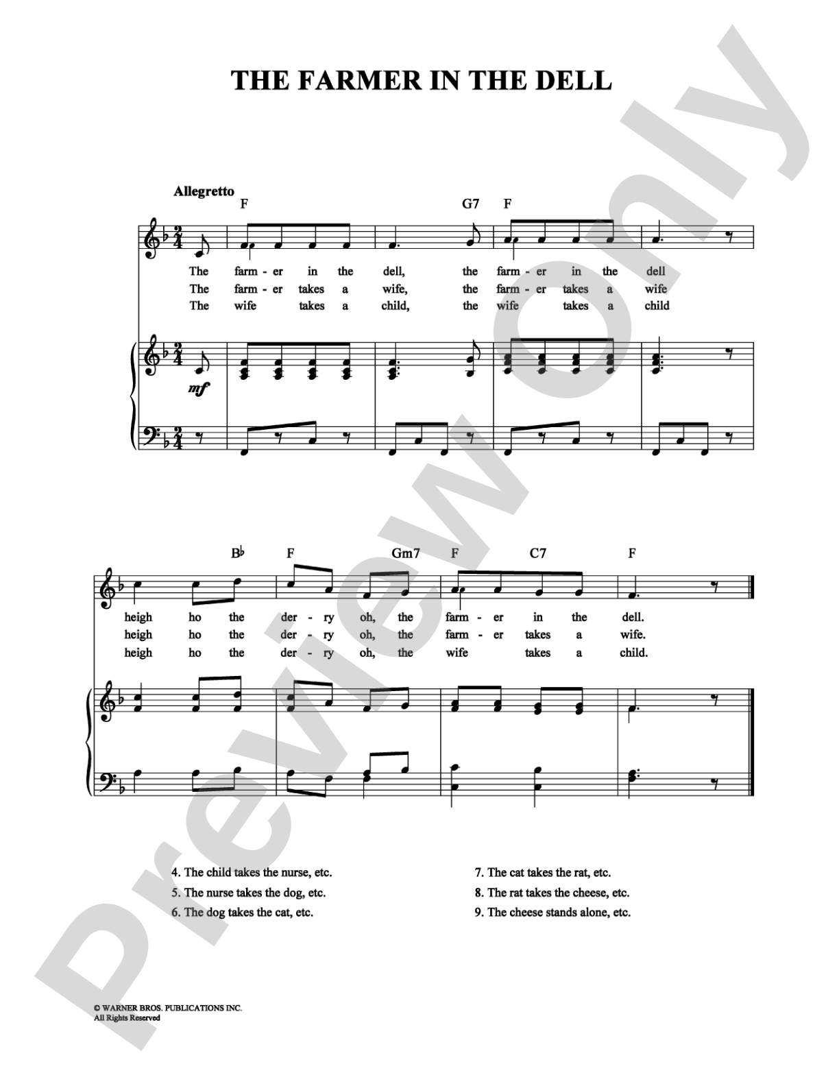 The Farmer in the Dell: Piano/Vocal/Chords Digital Sheet Music