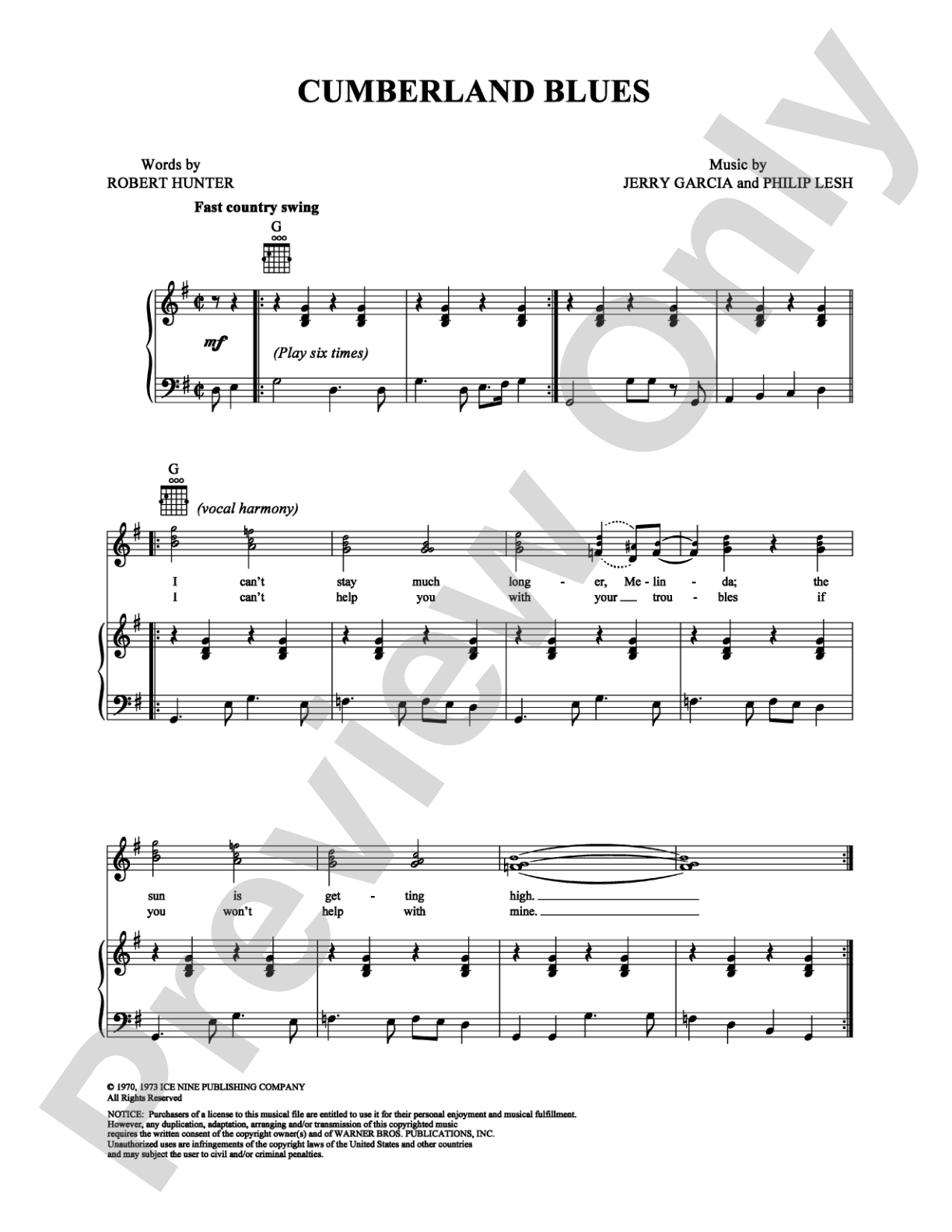 Cumberland Blues: Piano/Vocal/Chords Digital Sheet Music