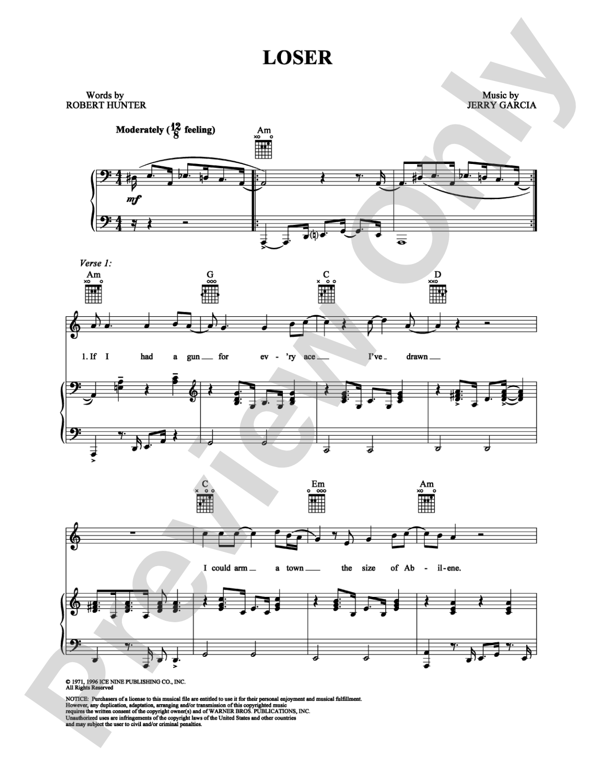 Loser: Piano/Vocal/Chords Digital Sheet Music