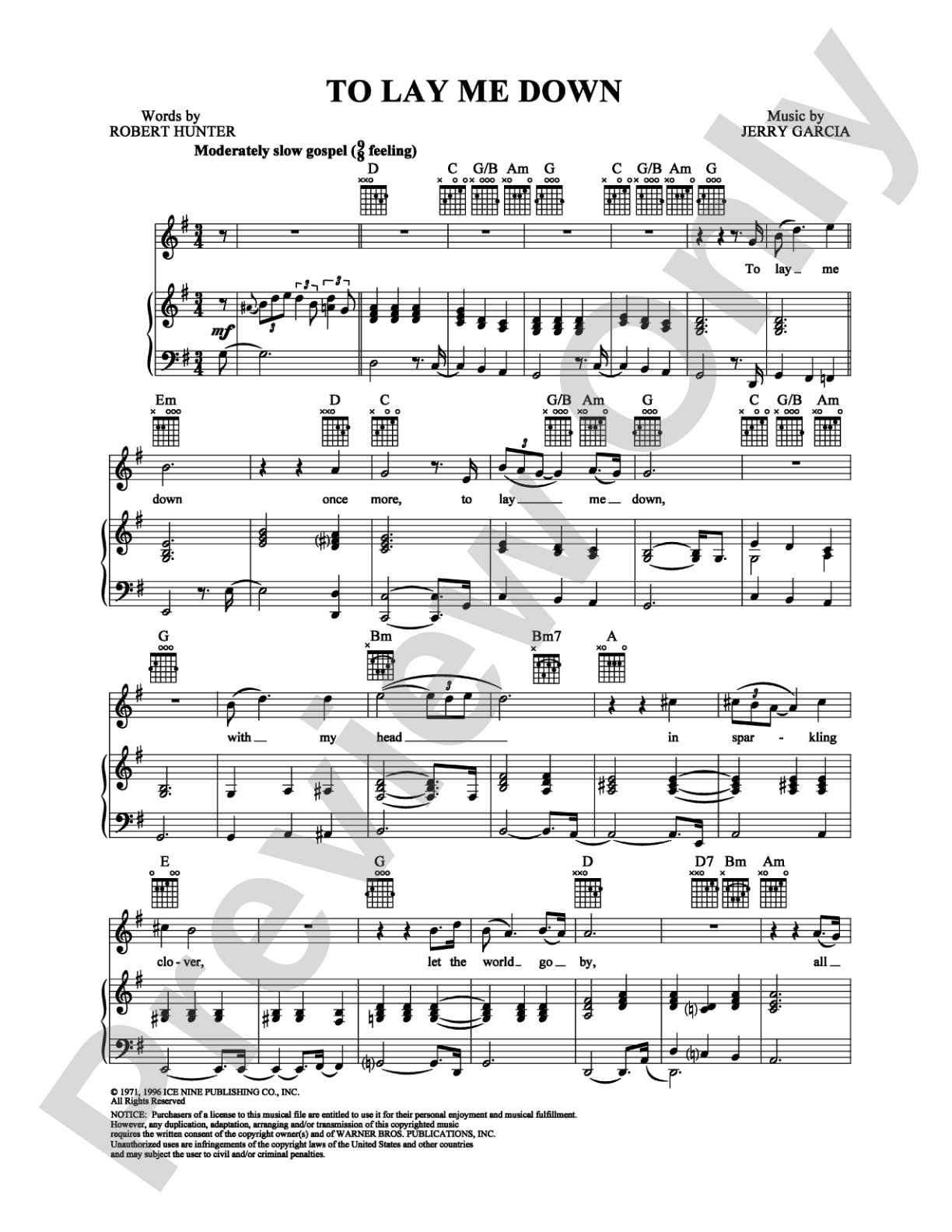 To Lay Me Down: Piano/Vocal/Chords Digital Sheet Music
