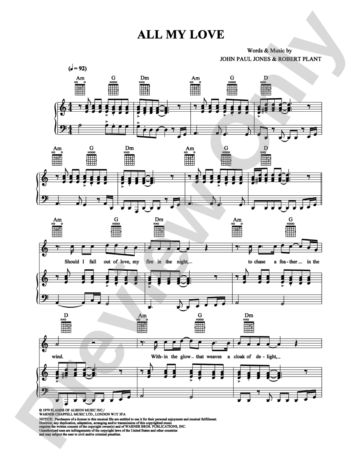 All My Love: Piano/Vocal/Chords Digital Sheet Music