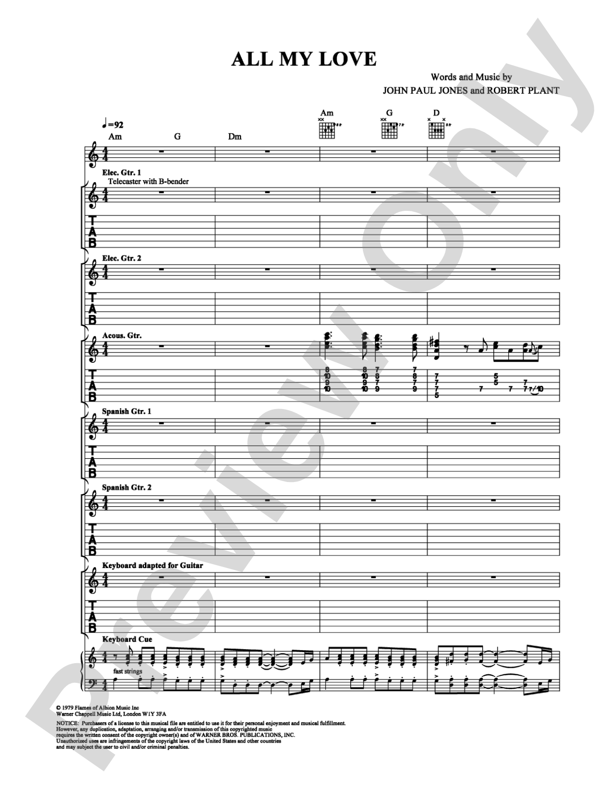 All My Love: Guitar TAB Digital Sheet Music