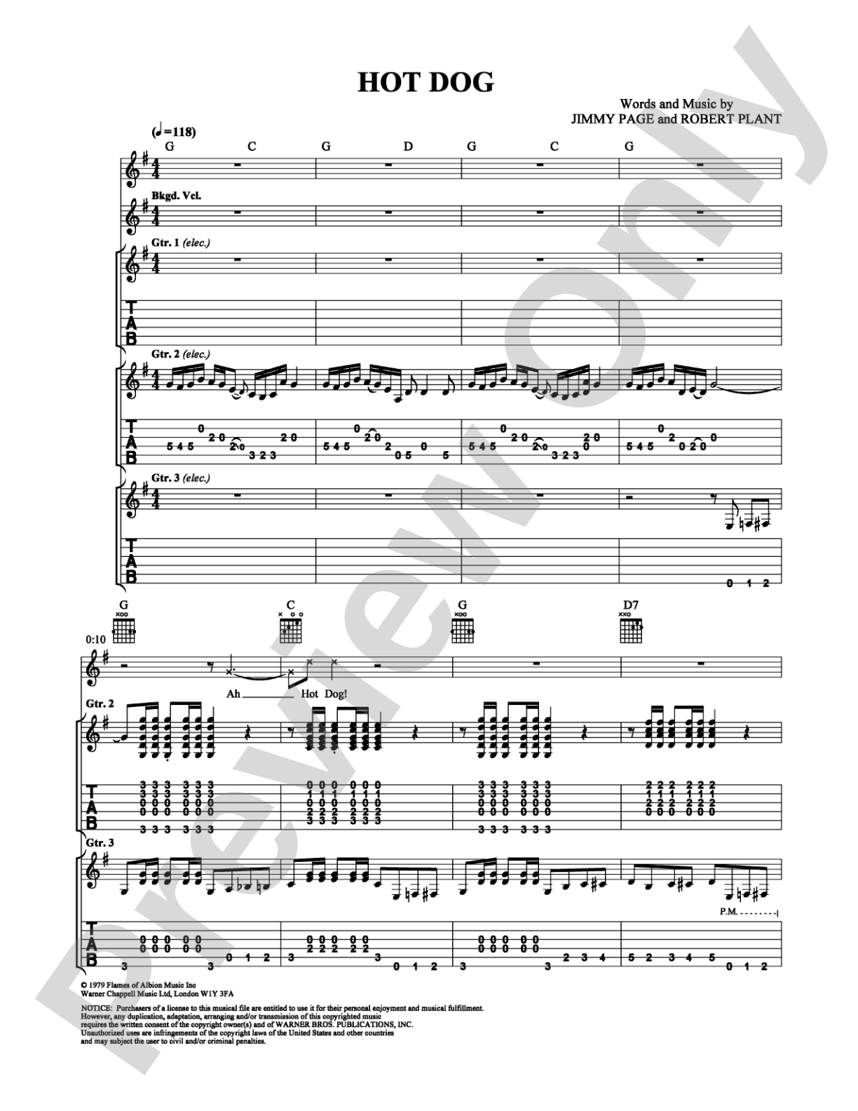 Hot Dog: Guitar TAB Digital Sheet Music
