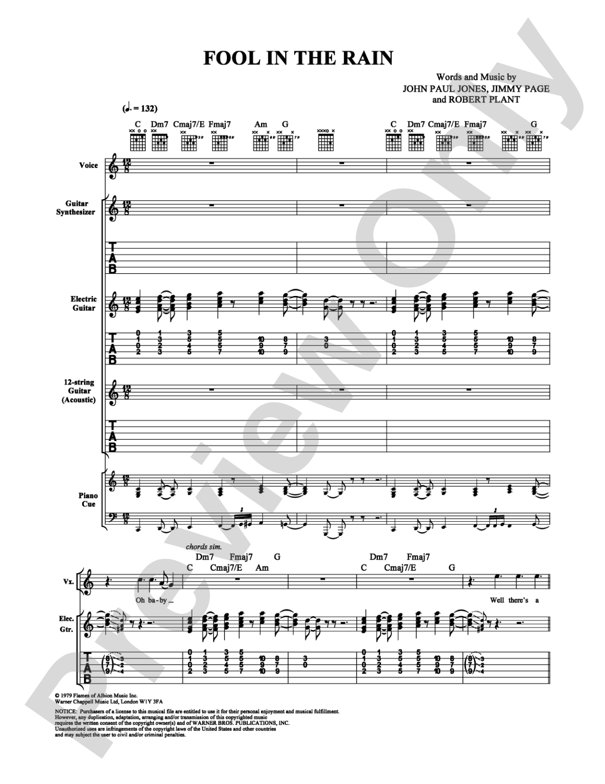 Fool in the Rain: Guitar TAB Digital Sheet Music