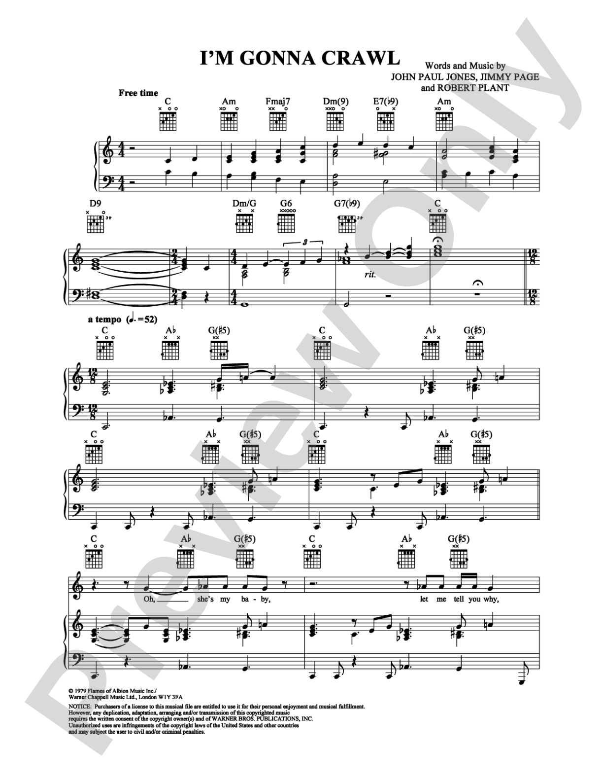 I'm Gonna Crawl: Piano/Vocal/Chords Digital Sheet Music