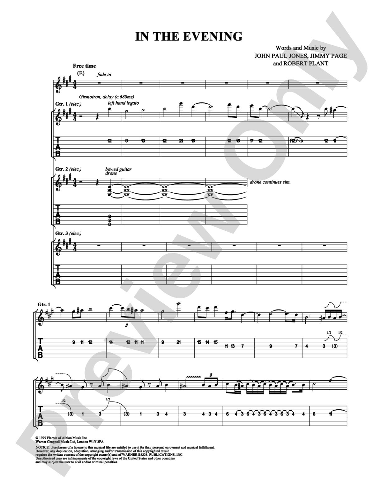 In The Evening: Guitar TAB Digital Sheet Music