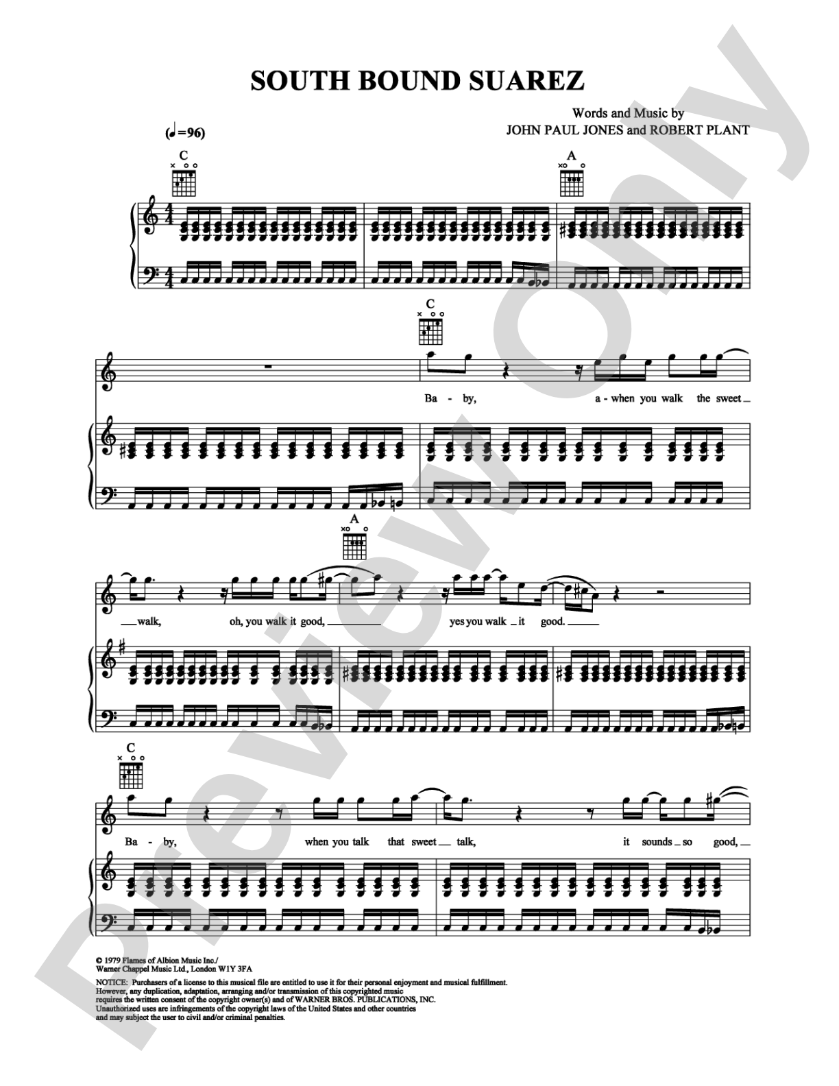 South Bound Suarez: Piano/Vocal/Chords Digital Sheet Music