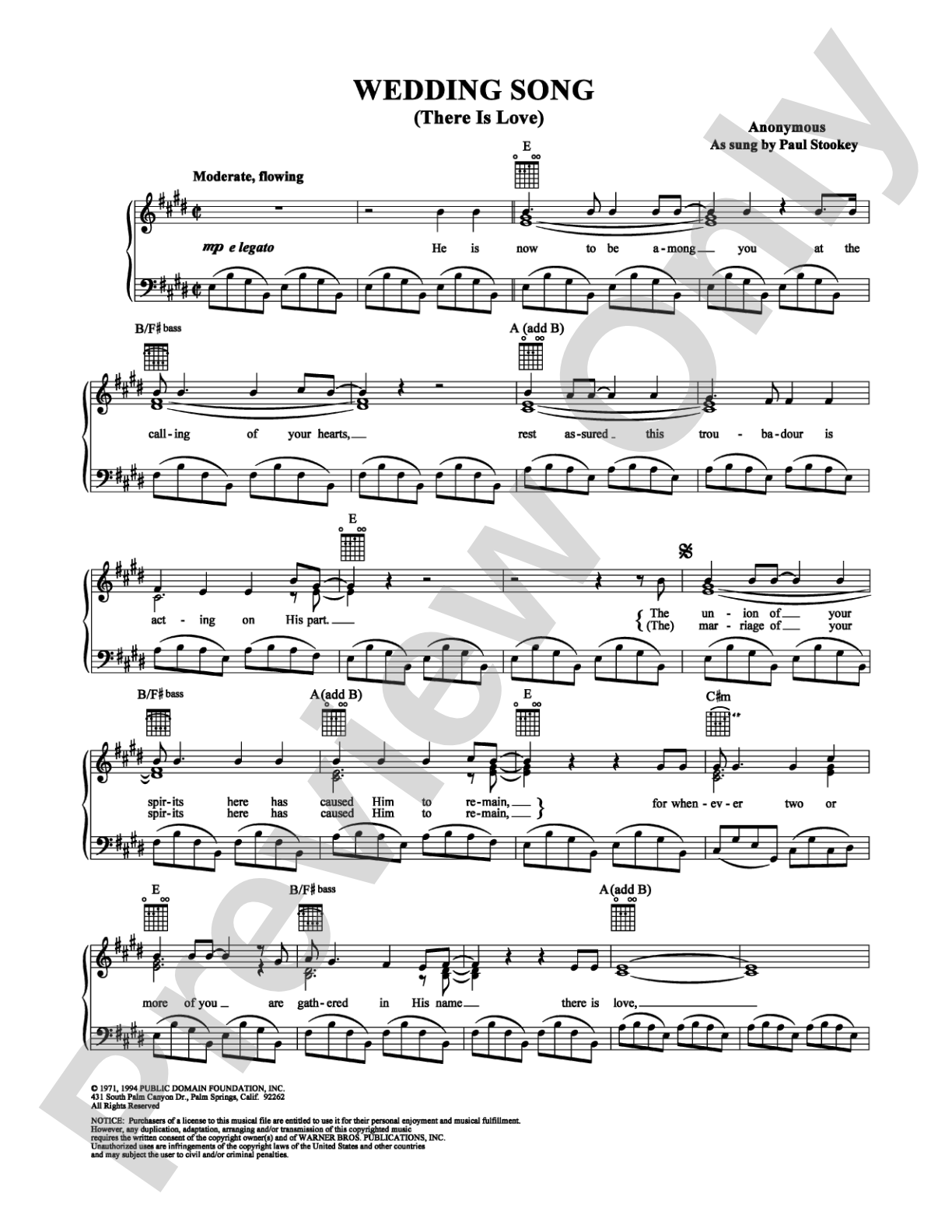 Wedding Song (There Is Love): Piano/Vocal/Chords Digital Sheet Music